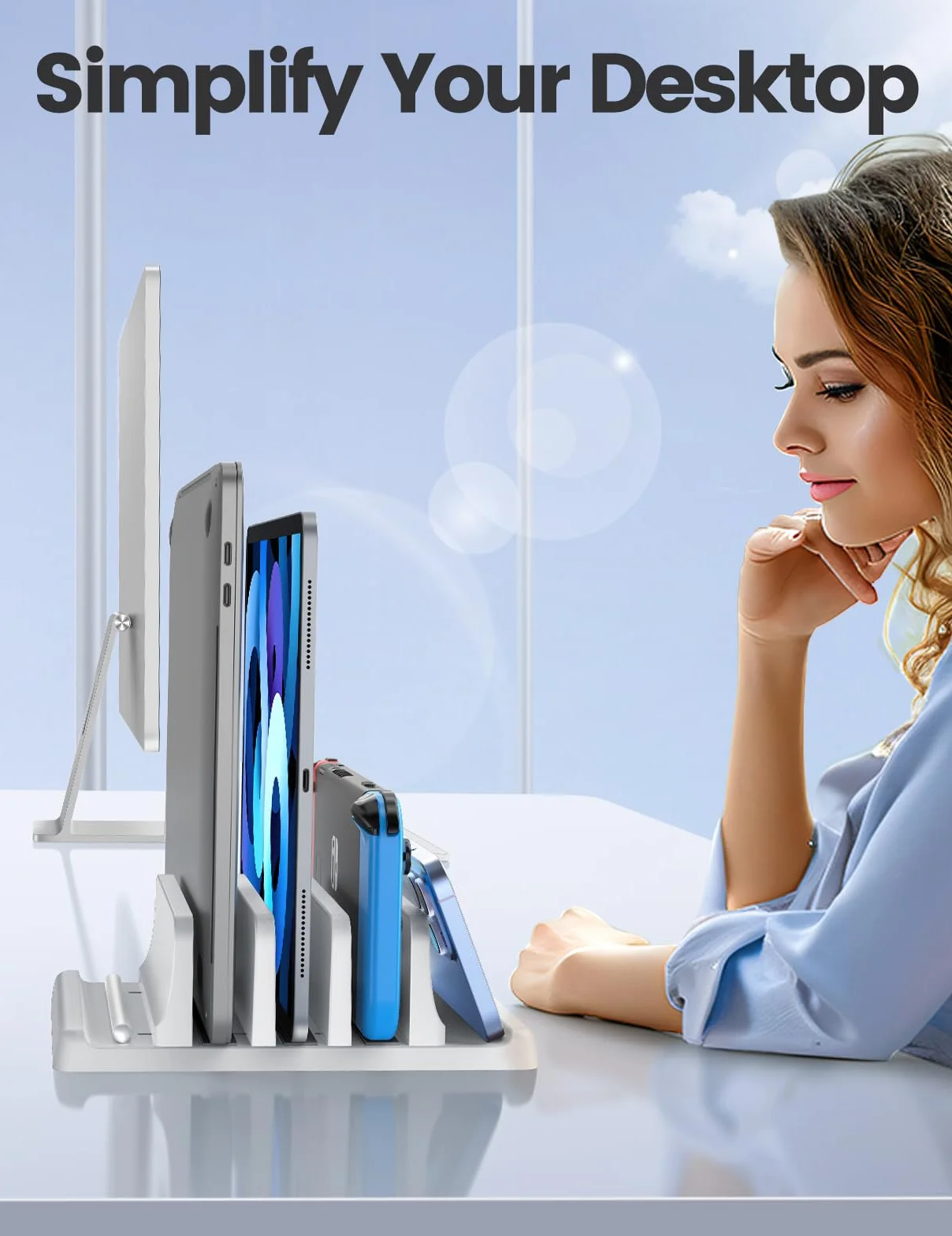 Vaydeer Stojak na laptopa z 3 przegródkami na laptopa wykonany z wysokiej jakości tworzywa sztucznego ABS, konstrukcja 5 w 1, regulowany organizer na biurko dla wszystkich