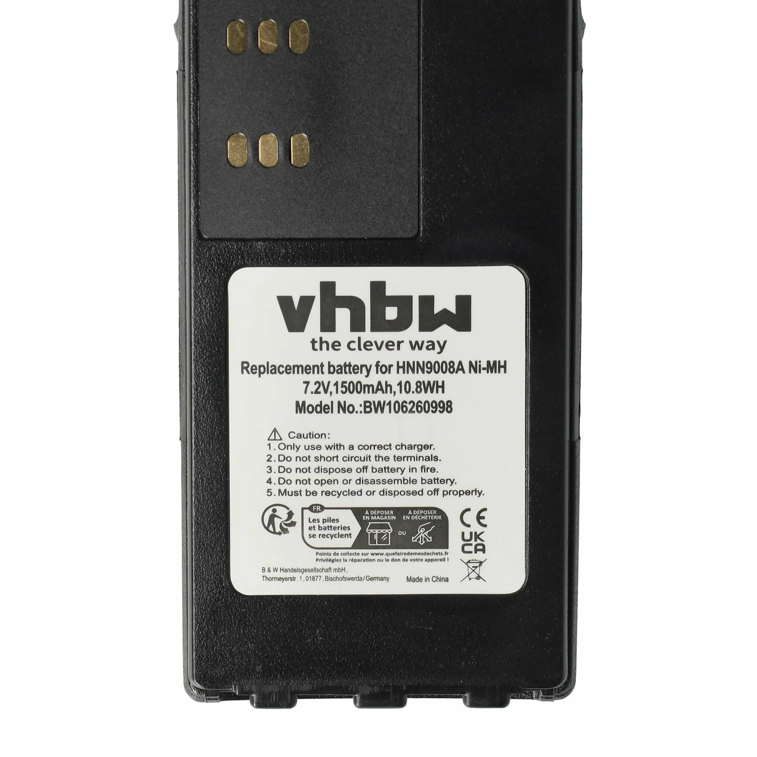 vhbw Bateria kompatybilna z Motorola GP338, GP340, GP360, GP380, GP540, GP580, krótkofalówka walkie (1500 mAh, 7,2 V, NiMH) + klips do paska