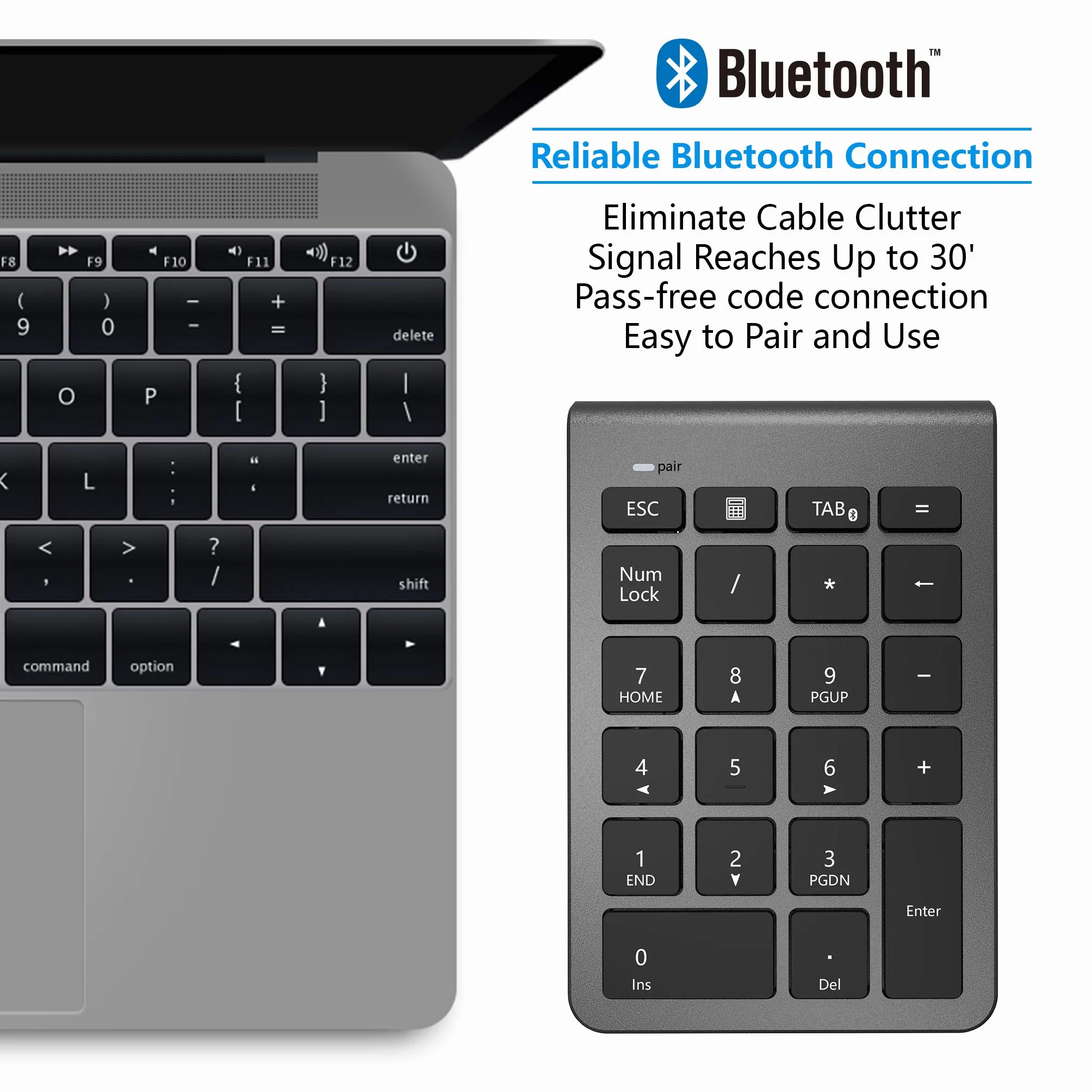 Cateck Klawiatura numeryczna Bluetooth, przenośna, bezprzewodowa, Bluetooth, 22 klawisze, klawiatura numeryczna z wieloma skrótami do komputera, notebooka, laptopa, komputera stacjonarnego, tabletu