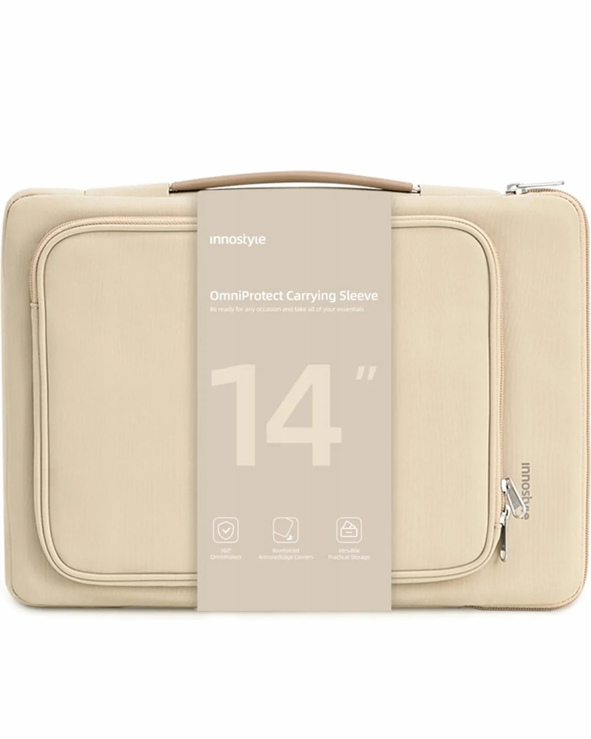 INNOSTYLE Torba Na Laptopa 14 cali, Wodoodporna, Lekka, Wytrzymała, OmniProtect Beżowa, Kompatybilna z MacBook Pro/Air, HP ProBook, Dell Inspiron, Yoga, ASUS, Idealna do Pracy i Podróży