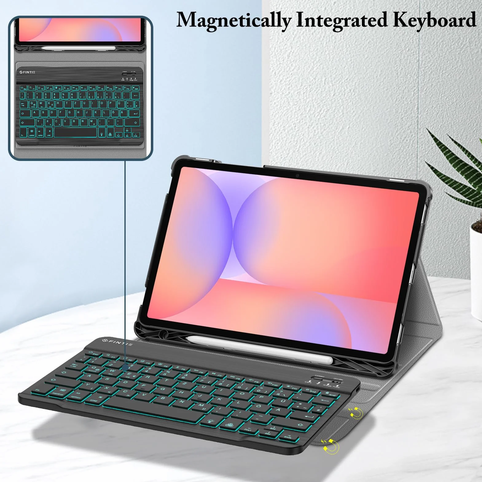 FINTIE Podświetlane etui na klawiaturę Samsung Galaxy Tab S10 Lite/S10 FE/S9 FE 10,9" S9 11" magnetyczne Bluetooth czarne
