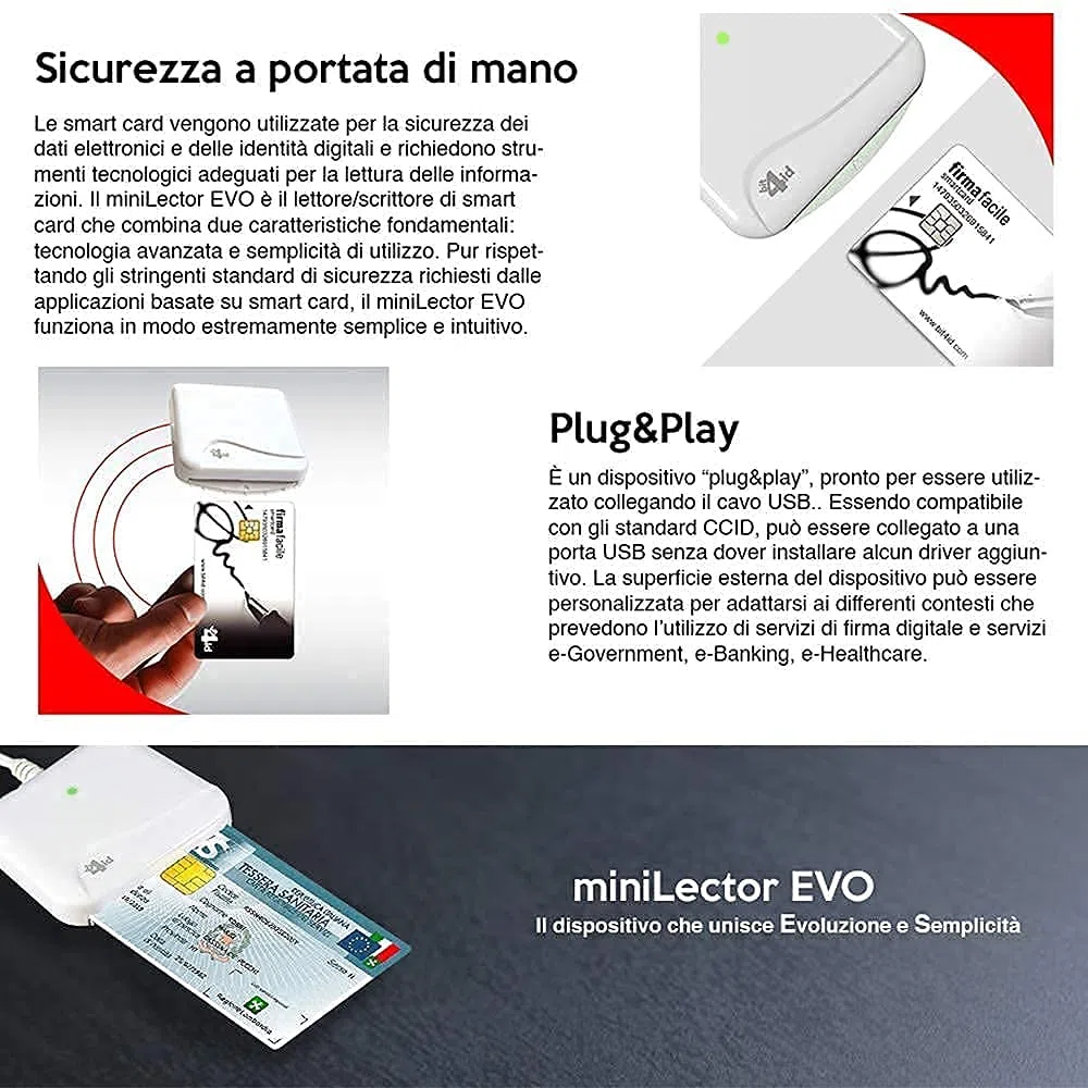 Bit4id, czytnik kart chipowych, MiniLector Evo, USB 2.0 do CRS - podpis cyfrowy i inne karty