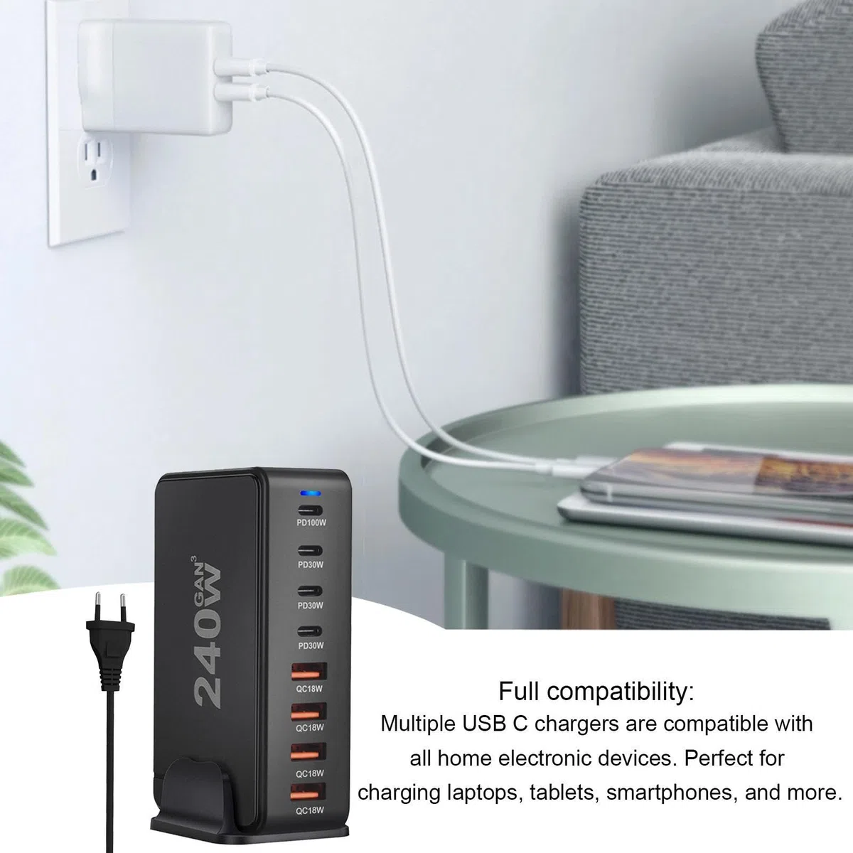 Ładowarka Pd - 8-portowa stacja ładująca PD - ładowarka USB C QC zasilacz | do laptopa z super szybkim ładowaniem do podróży biurowych
