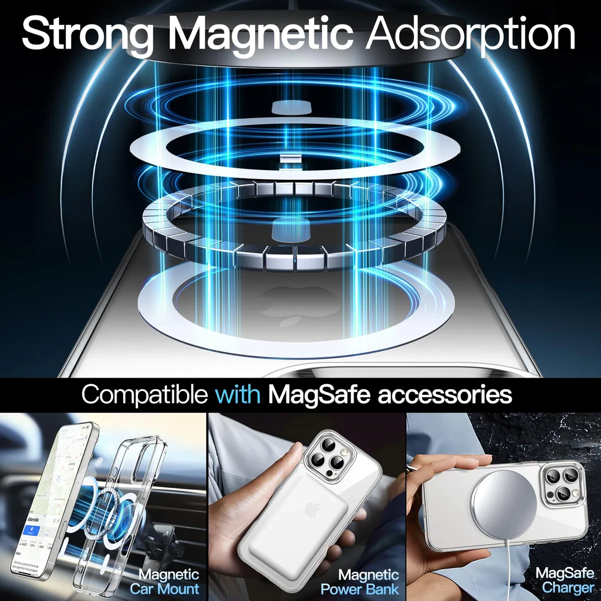 JETech Magnetyczna Etui dla iPhone 16 Pro, Przezroczyste | Kompatybilny z MagSafe, Wstrząsoodporne Osłona Bumper, Odporne na Zarysowania, Przezroczysty Tył