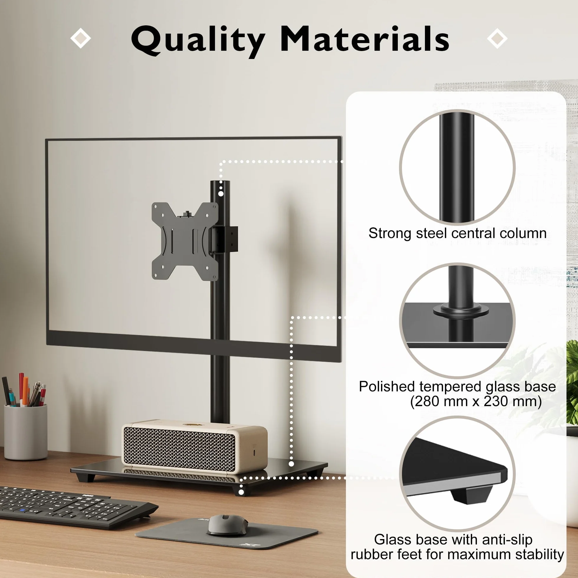 BONTEC Uchwyt na Monitor 13-32" Curved/Flat, VESA 75x75/100x100mm, Regulacja Pochylenia ±75°, Obrót 360°, Do 10 kg