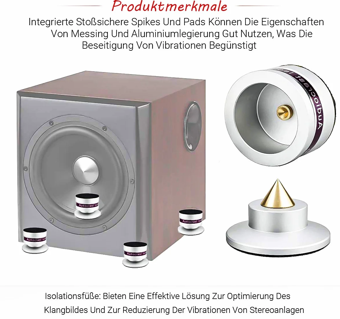 Tertullus Zestaw 4 kolców z regulacją wysokości subwoofera, zestaw z podstawką i nóżką, nóżki HiFi, do głośników, subwoofera, nośność 50 kg
