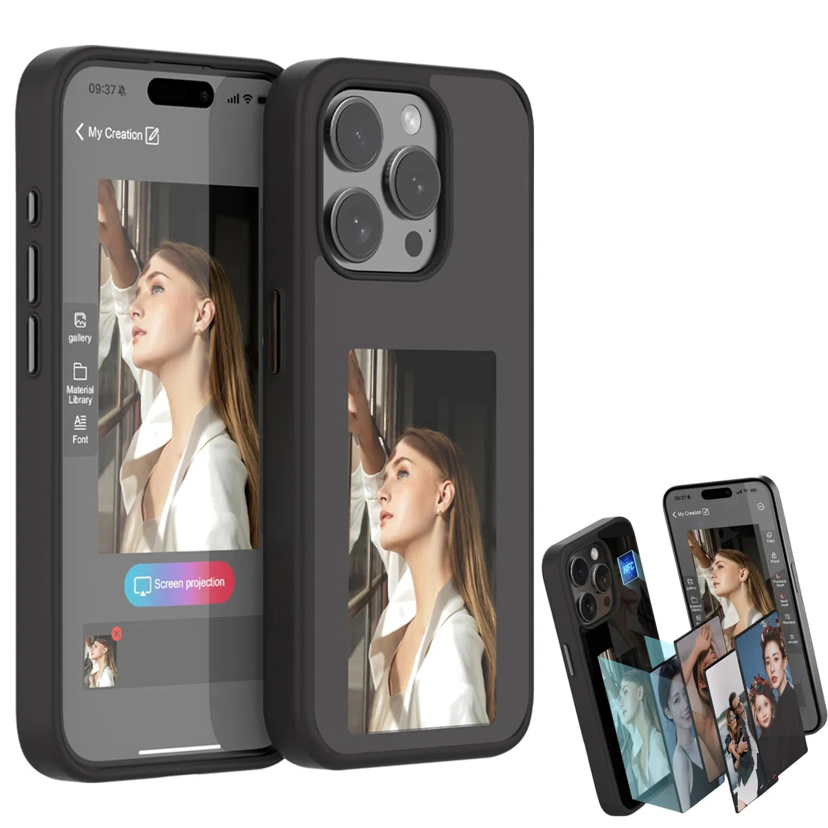 Etui Photoink - Oryginalne etui e-Ink do iPhone'a, etui na telefon komórkowy z klapką E-Ink, do iPhone'a 13/14/15/Pro/Pro Max (czarne, do iPhone14Pro Max)