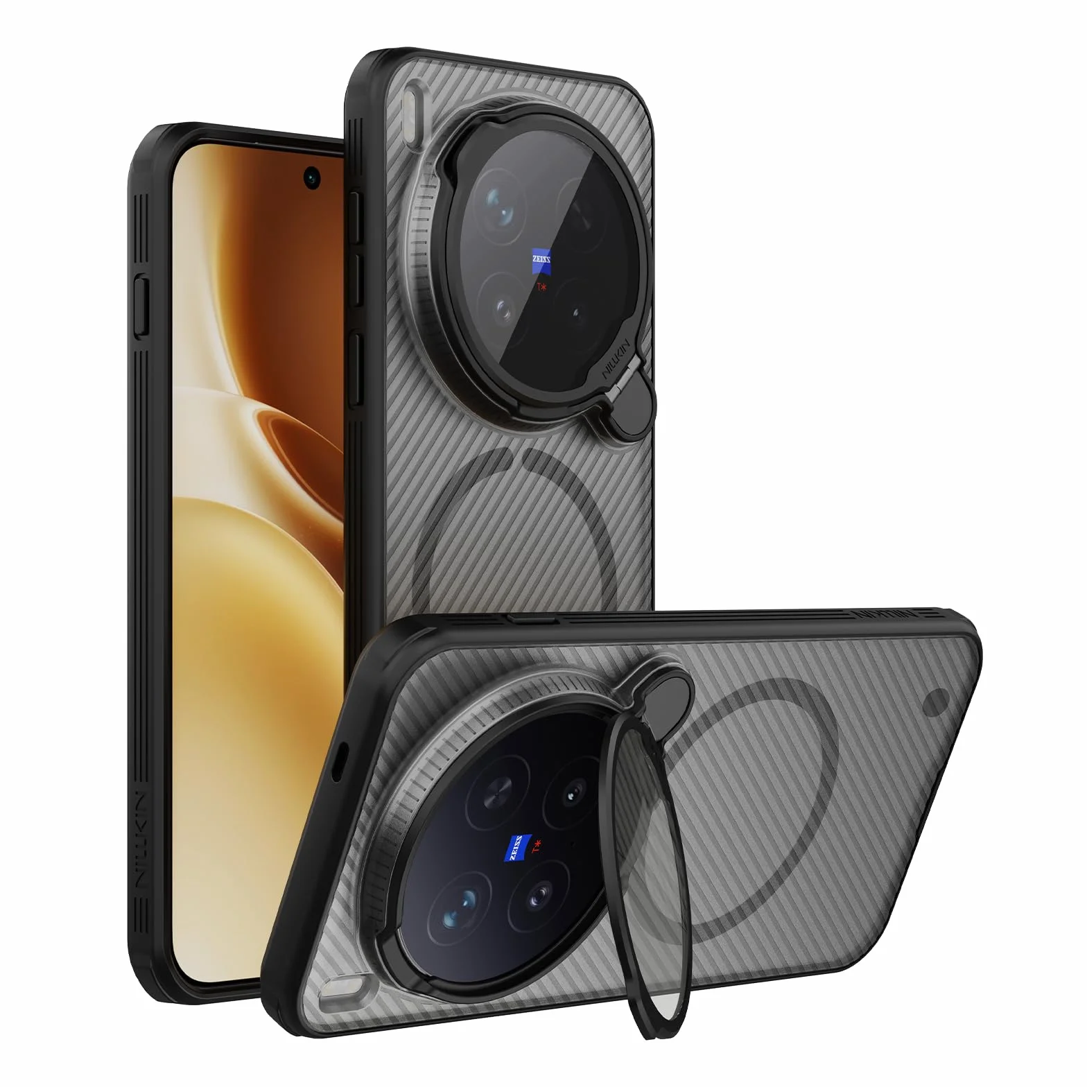 Etui do Vivo X300 Pro, ochrona obiektywu aparatu, składana podpórka, tylna obudowa TPU pasuje do MagSafe, narożniki, odporna na wstrząsy poduszka powietrzna (szary)