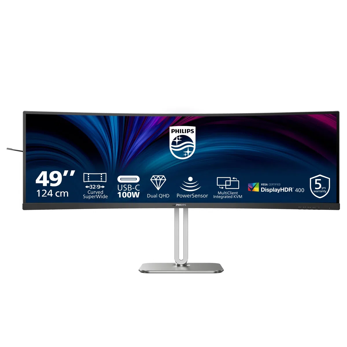 Philips 49B2U5900C Monitor 124.0 cm DQHD zakrzywiony, 75 Hz, RJ45, VA Panel, 4ms GtG, Adaptive Sync, HDR400, regulacja wysokości, głośniki (5120 x 1440 HDMI 2 x 2.0 DP USB Hub) ciemnoszary