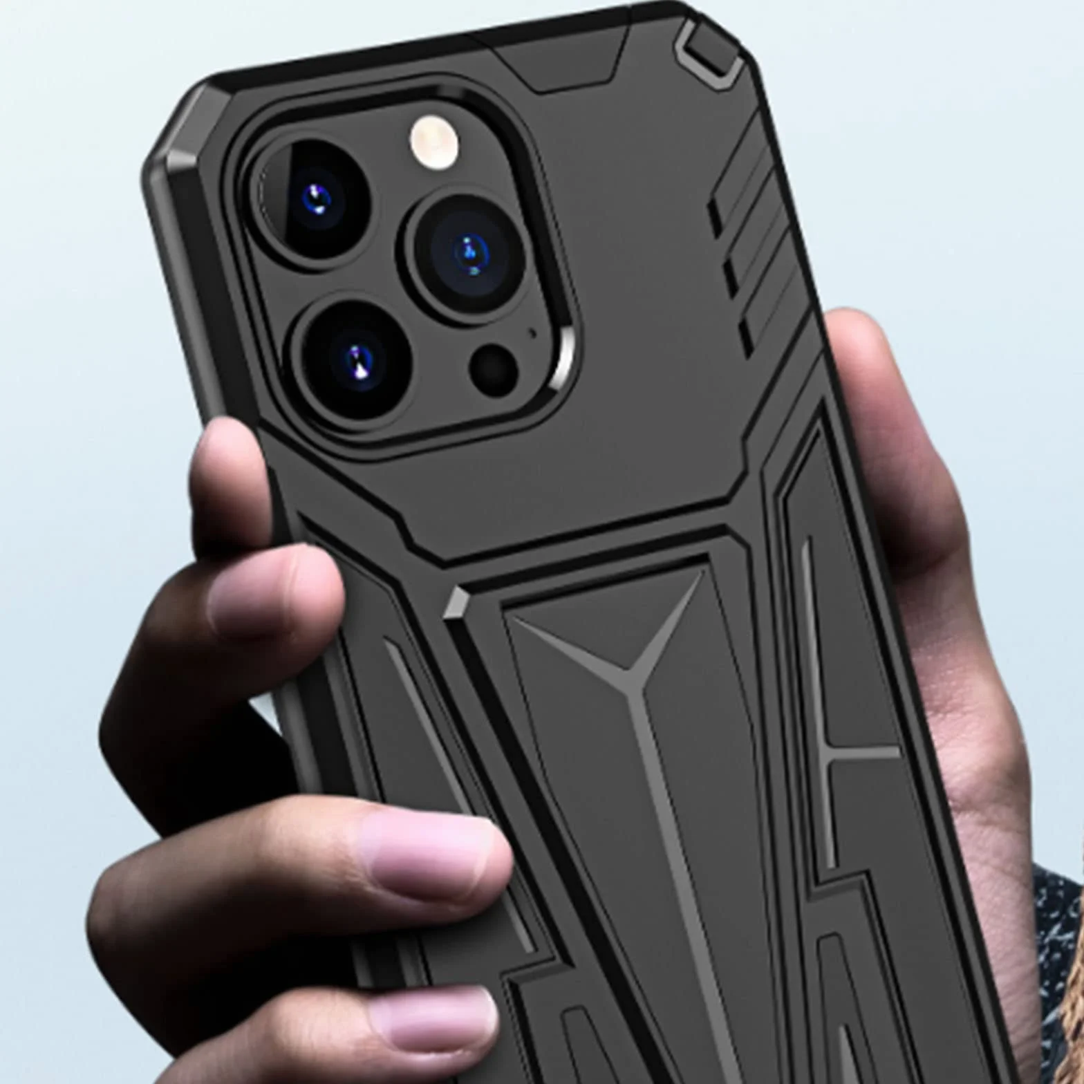 Etui do iPhone 13 Pro Max/13 Pro/13/13 mini, odporne na wstrząsy twardy tylny zderzak silikonowy pokrowiec ochronny z podpórką, kompatybilny z magnetycznym uchwytem samochodowym, czarny, 13 Pro Max 6,7"