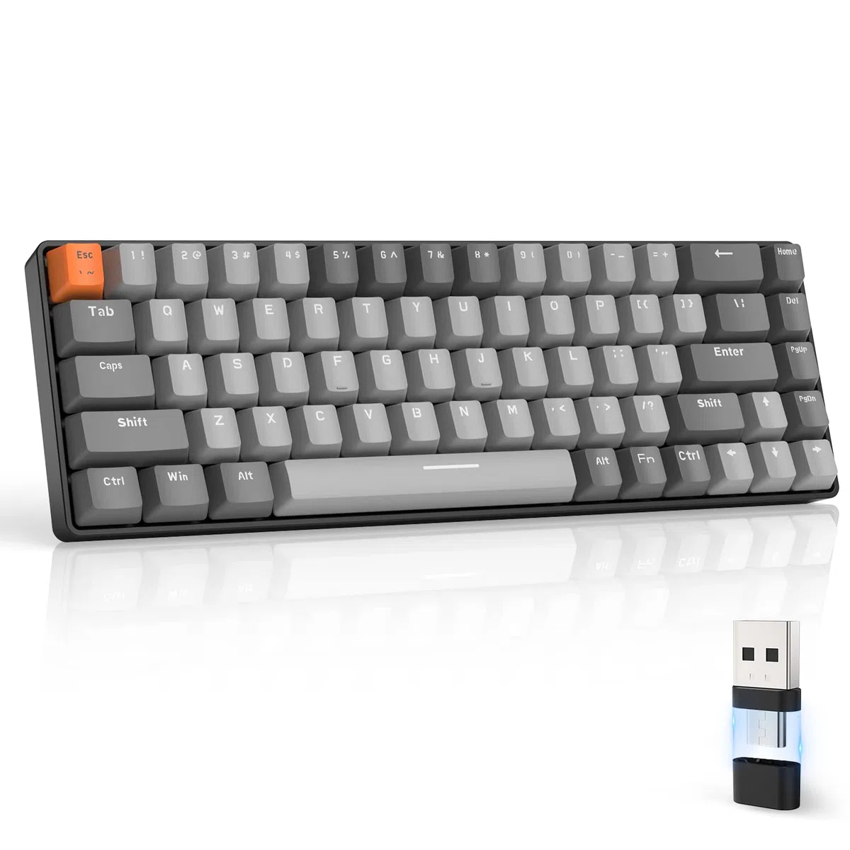 MAGIC-REFINER RK68 Bezprzewodowa klawiatura mechaniczna, 60% klawiatura do gier, Apex Pro Mini tryb podwójny 2,4 G i Bluetooth 5.0, Odbiornik 2 w 1, 68 klawiszy hot swap czerwony przełącznik, PC/Mac