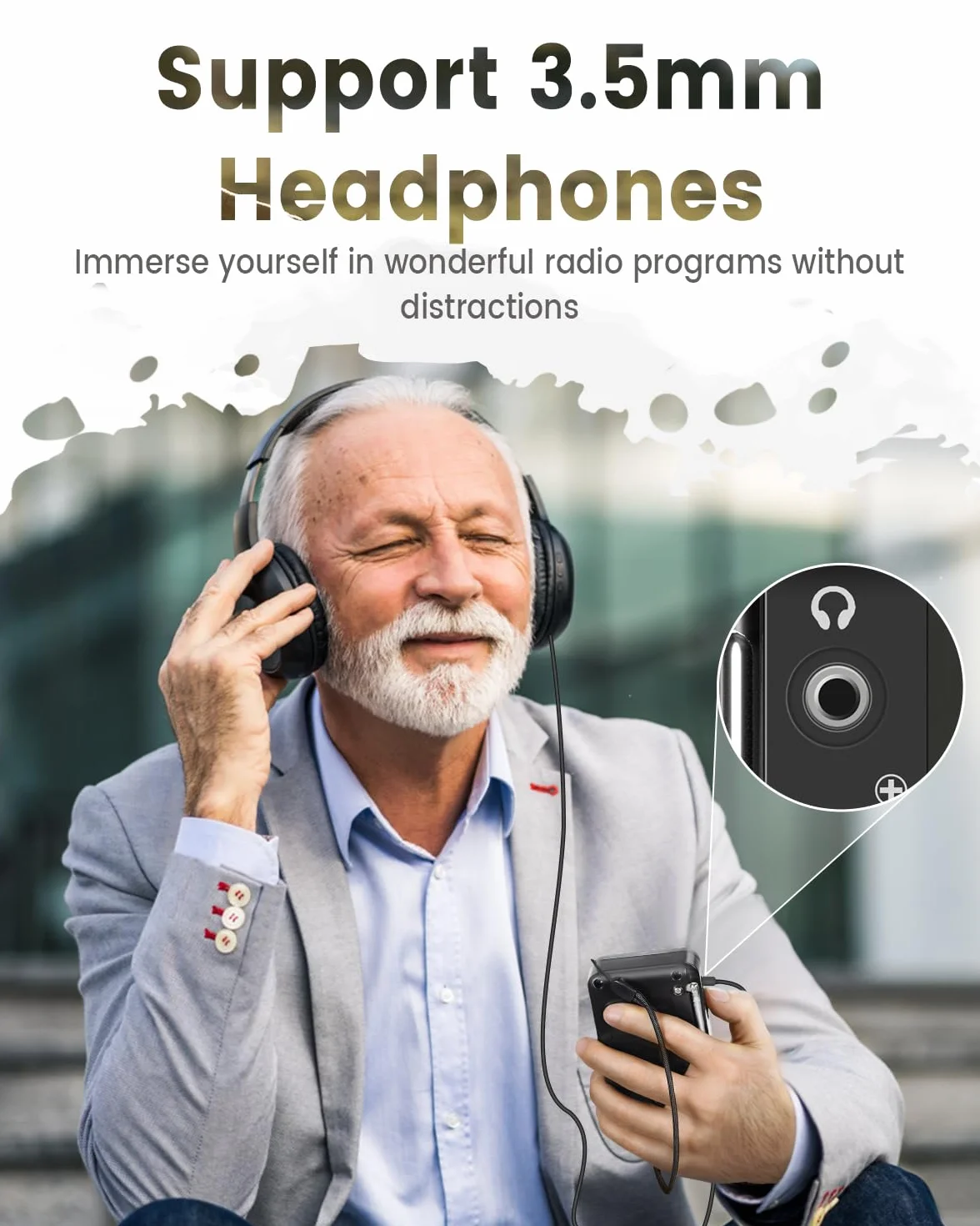 Prunus J-167 AM/SW/FM Przenośne Radio Tranzystorowe Kieszonkowe z Ładowaniem USB-C