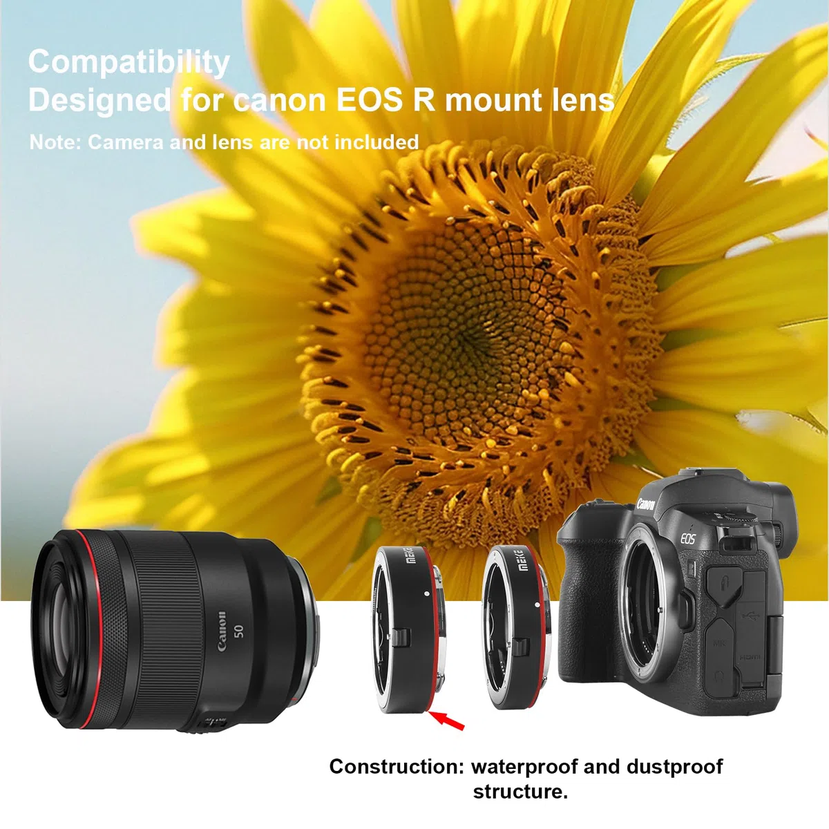 Meike MK-RF-AF1 13 mm + 18 mm metalowy AF pełna ramka makro przedłużający rurkę adapter zestaw pierścieni do aparatów Canon EOS-R serii Canon RF Mount Cameras EOS-R EOS-RP