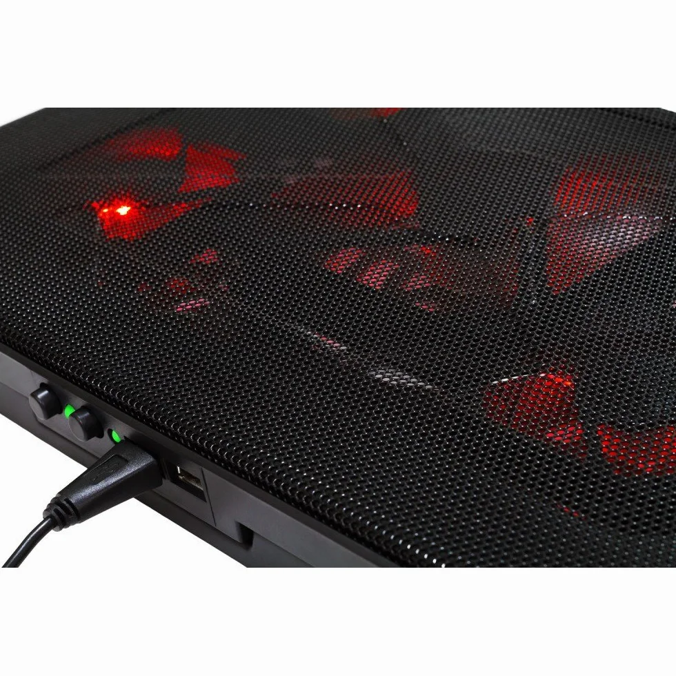 Mars Gaming MNBC2 podstawa chłodząca do laptopów do gier do 17,35 cala (5 bardzo cichych wentylatorów, czerwona LED, 2 x USB 2.0), czarny i czerwony