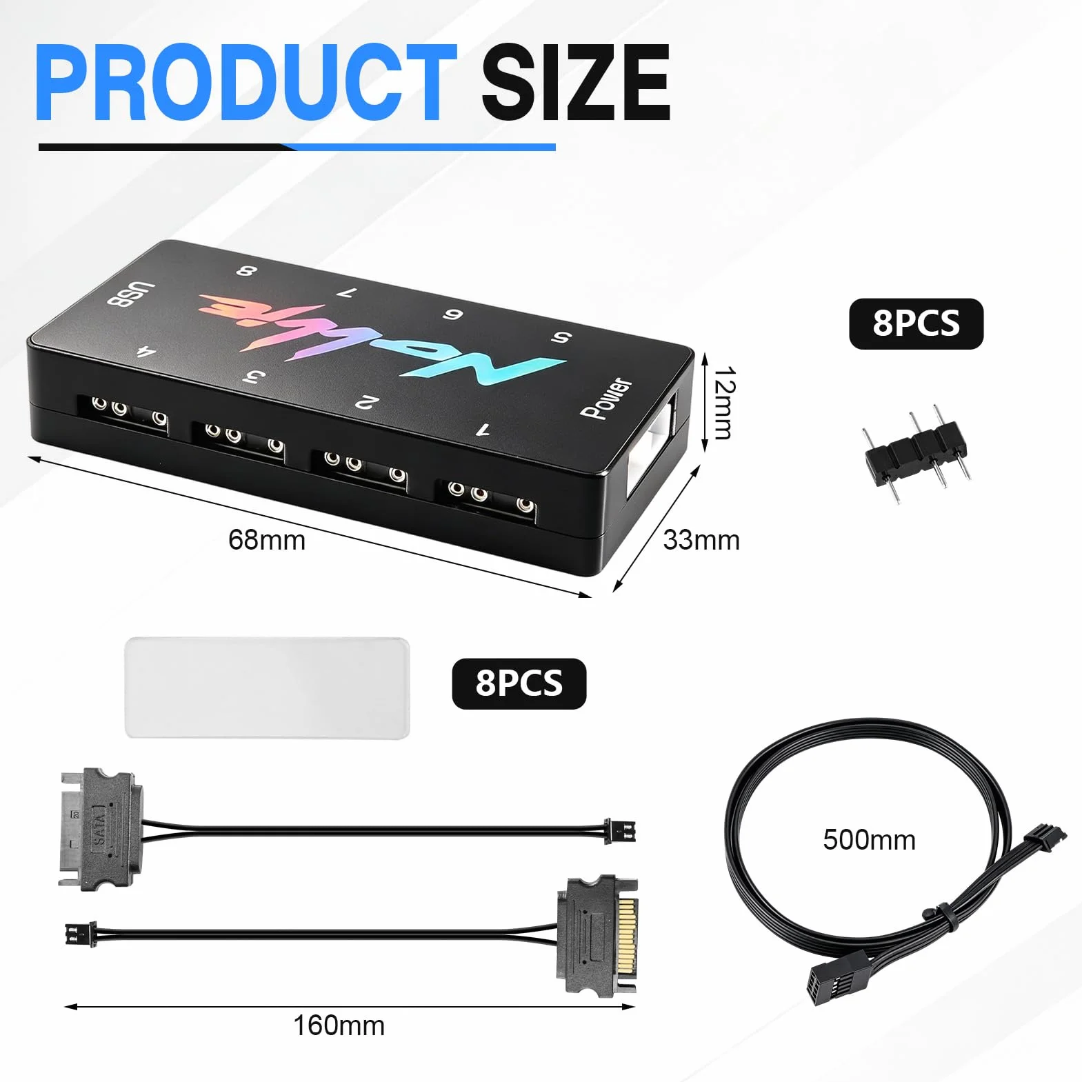 8-portowy kontroler sygnału RGB do komputera, 5 V, 3-stykowy kontroler SATA, kontroler ARGB, koncentrator oświetleniowy PC, rozdzielacz ARGB do wentylatora obudowy