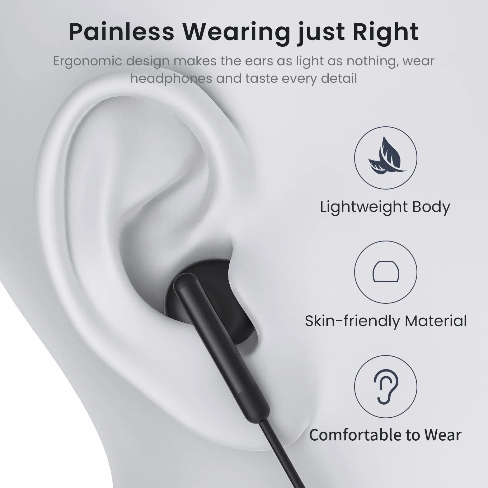 Słuchawek USB C, kabel słuchawkowy USB typu C z mikrofonem i regulacją głośności, do Huawei, One Plus, Google, Samsunga, Xiaomi, lekkie słuchawki douszne ze słuchawkami USB C (Czarny)