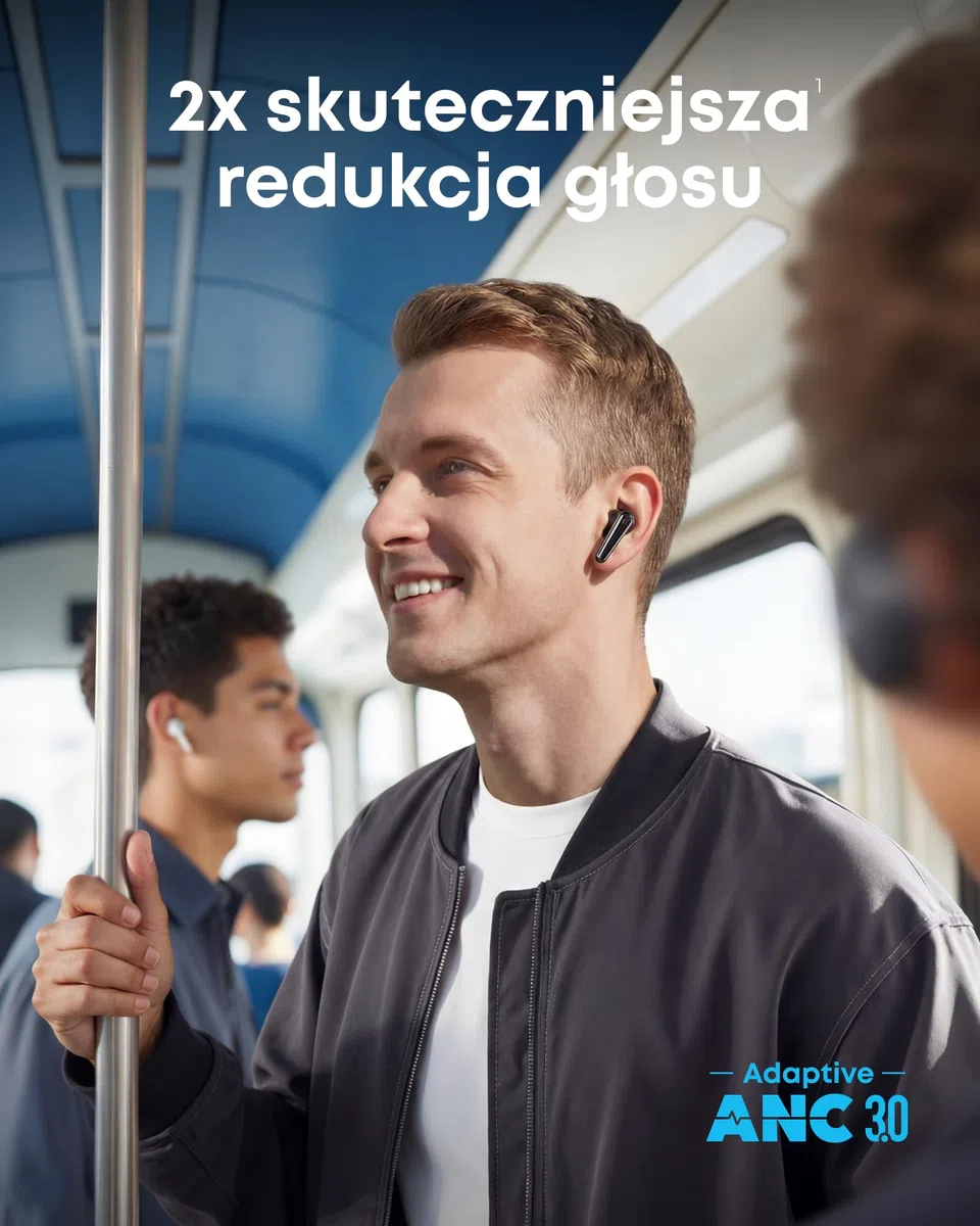 soundcore Liberty 5 Firmy Anker, Bezprzewodowe Słuchawki z Tłumieniem Hałasu, 2x Silniejsza Redukcja Głosu, Adaptacyjne Tłumienie Hałasu, Szybkie Ładowanie, Dolby Audio (Czarny)