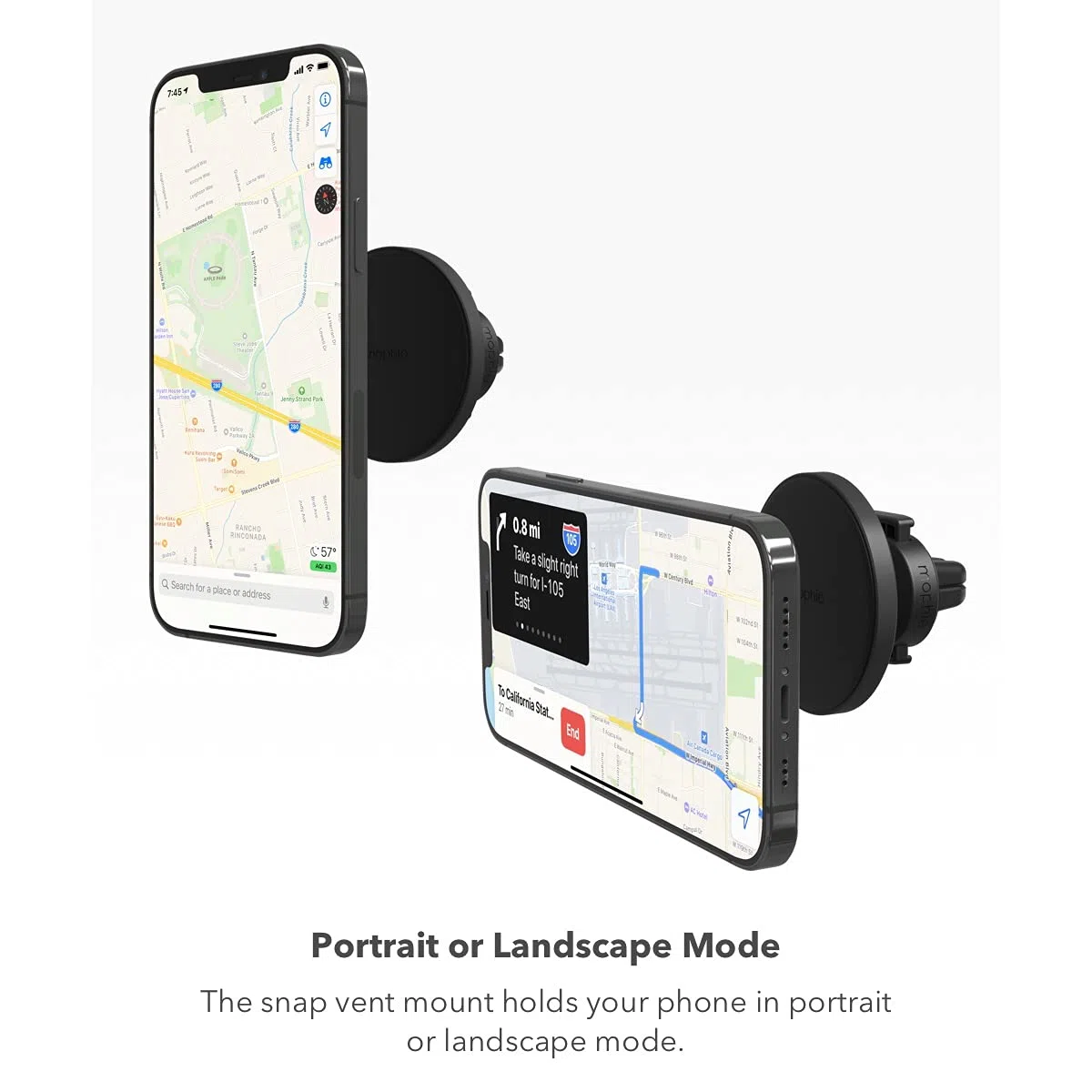ZAGG Mophie Snap Vent Mount, uniwersalny uchwyt samochodowy na telefon, w zestawie adapter, kompatybilny ze wszystkimi smartfonami, czarny