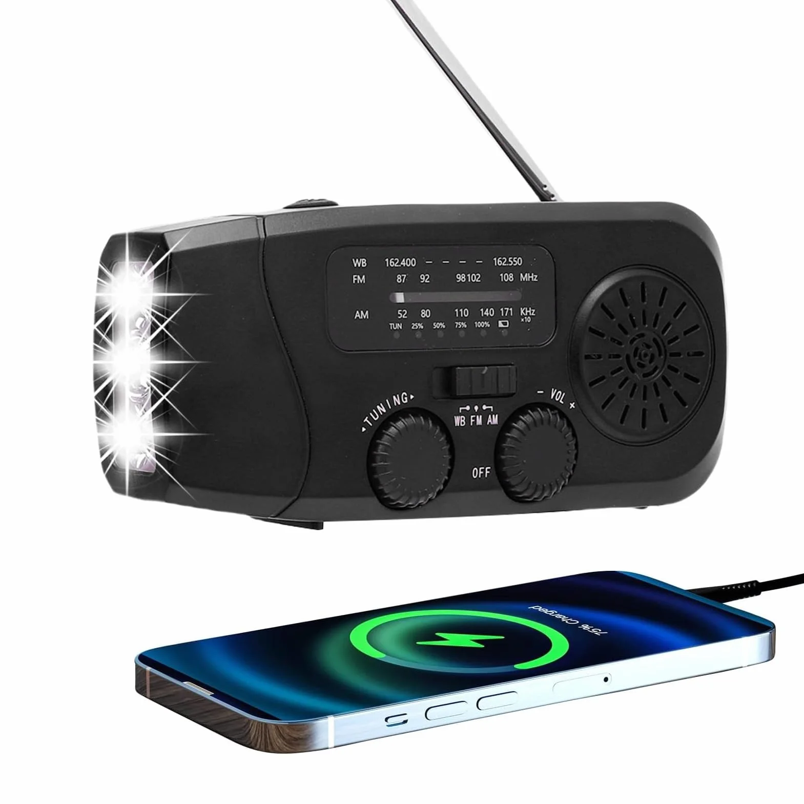 Garsent Radowe Radio Awaryjne, 2000Mah AM/FM/NOAA Solar Ręczne Radio Radiowe z 4 Latarkami LED, Funkcja SOS na Wypadek Awarii, Kemping