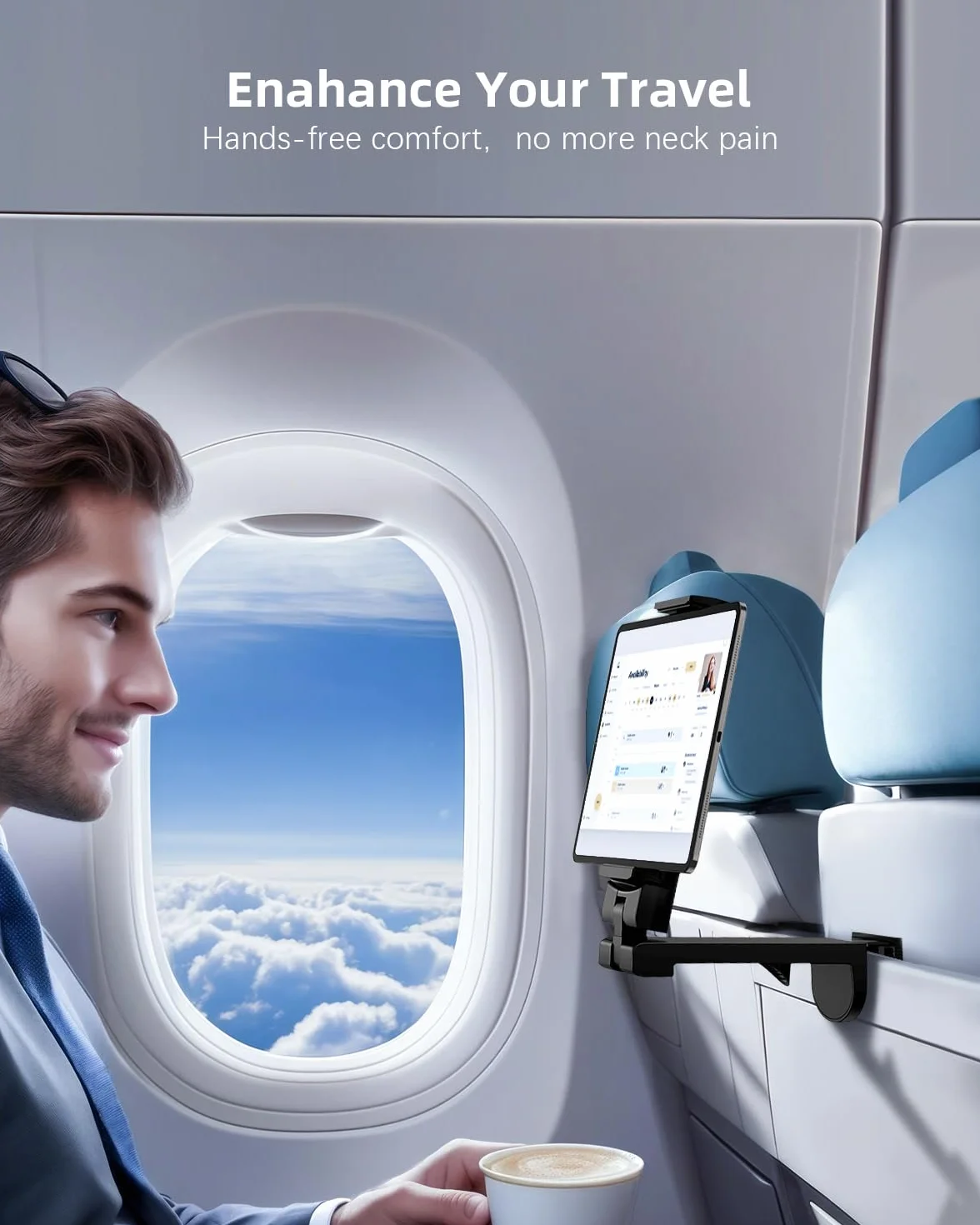 Podstawowy uchwyt na tablet Airplane do podróży, uniwersalny uchwyt na tablet bez użycia rąk, obracany o 360 stopni, podróżny niezbędny stojak na tablet na stół, do domu, kuchni, biura, na