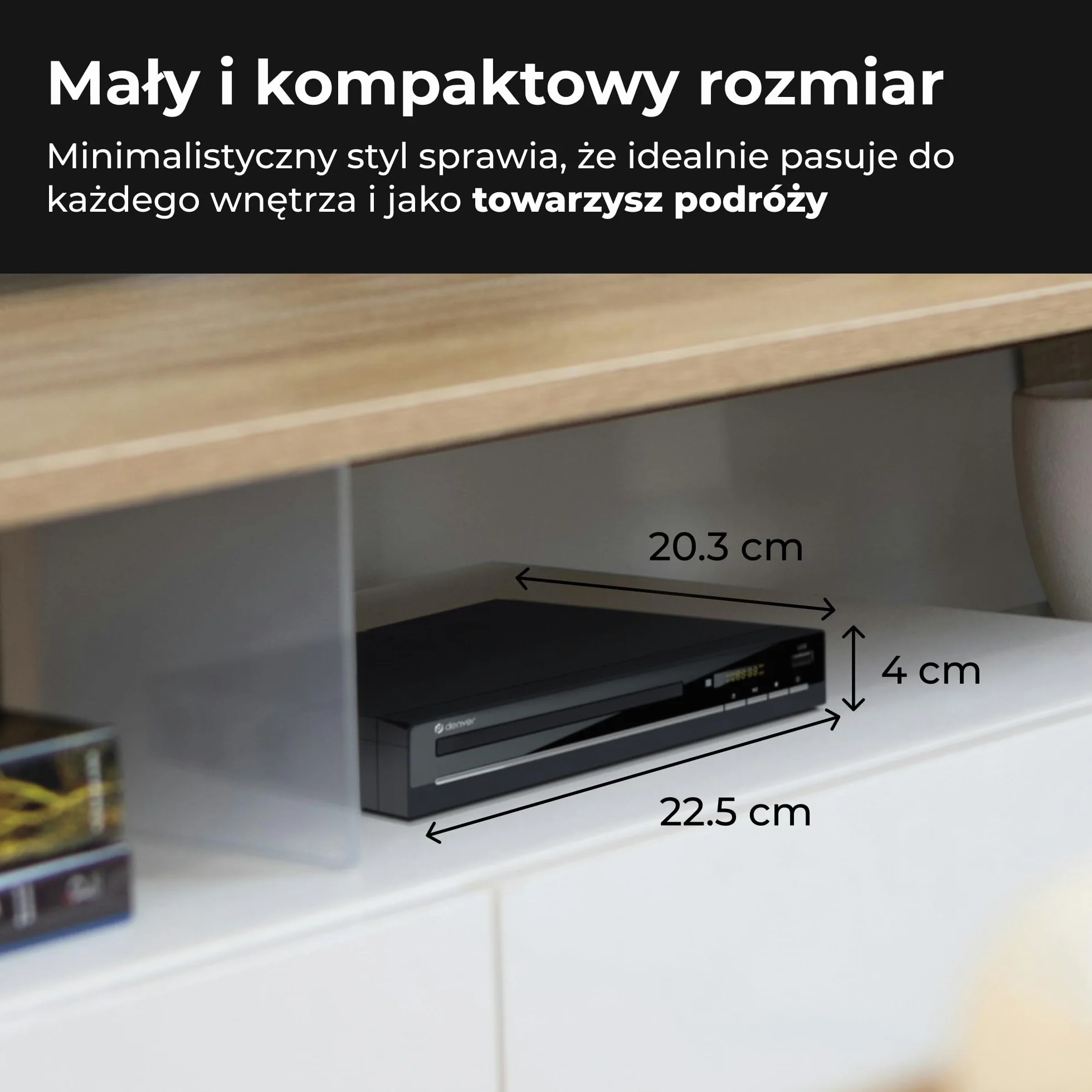 Denver DVH7787 Odtwarzacz DVD Do Telewizora, HDMI, Mini, Wszystkie Regiony, 1080p Upscaling, Dolby Digital, USB, Coax, Scart, Czarny