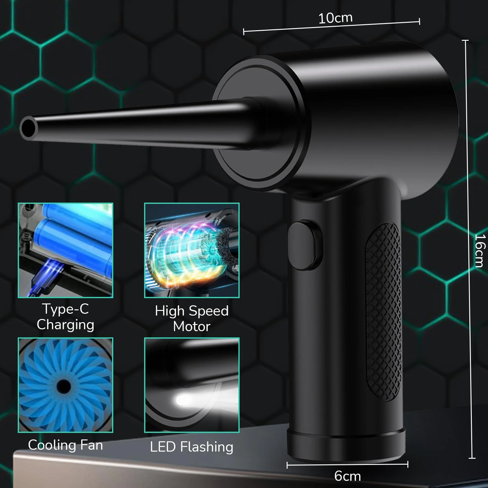Elektryczna dmuchawa sprężonego powietrza 3-stopniowa 100000 obr/min 6000 mAh z lampą LED