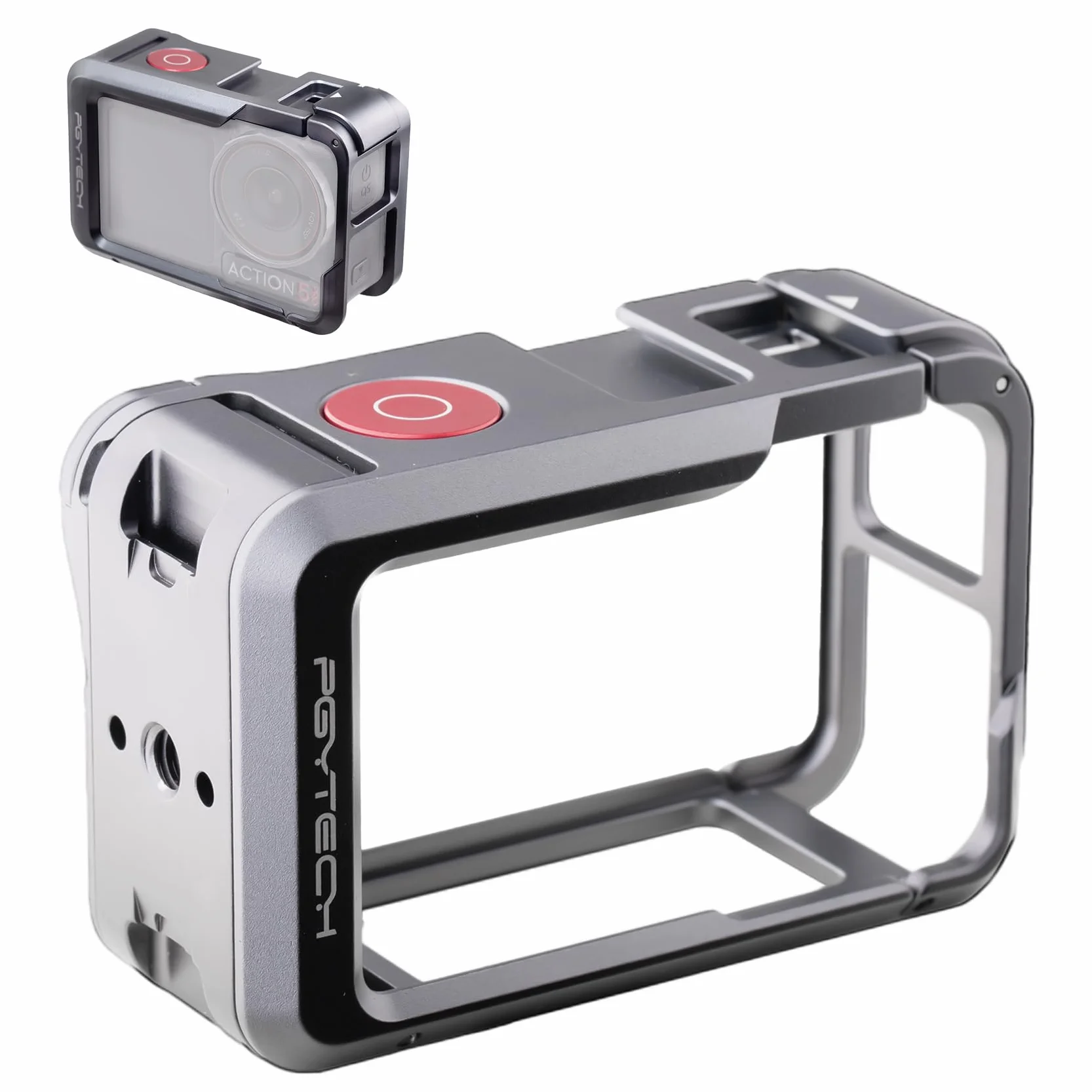 PGYTECH Klatka na kamerę do DJI OSMO Action 5 Pro obudowa ze stopu aluminium, ramka ochronna z magnetycznym złączem szybkiego zwalniania, otwór gwintowany 1/10.2 cm, zimna stopka do światła/akcesoriów