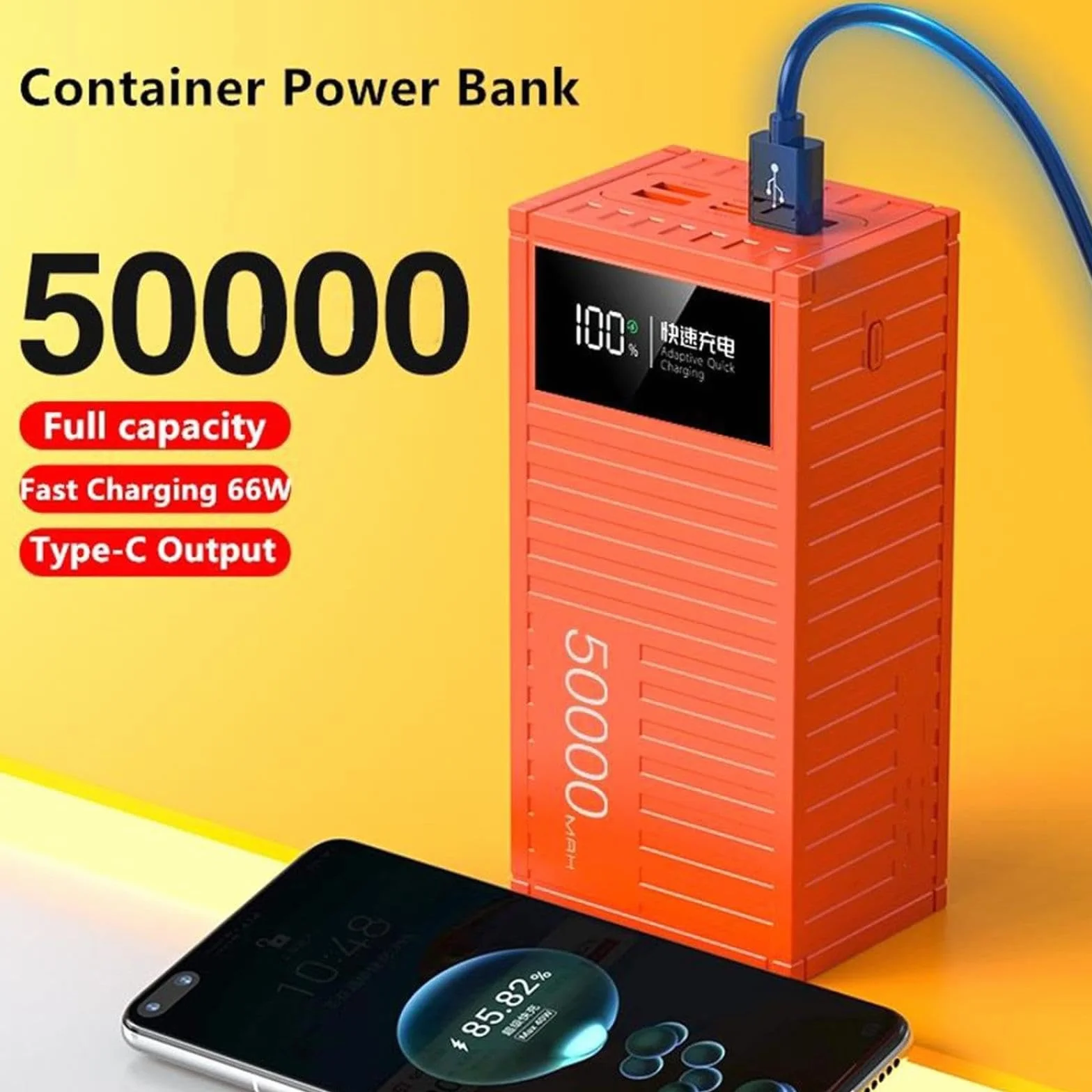 Powerbank Powerbank/66 W super szybkie ładowanie 100000 mAh cyfrowy wyświetlacz pojemnik powerbank 1w20.000 zewnętrzny zasilacz mobilny o dużej pojemności (20000 mAh/żółty)