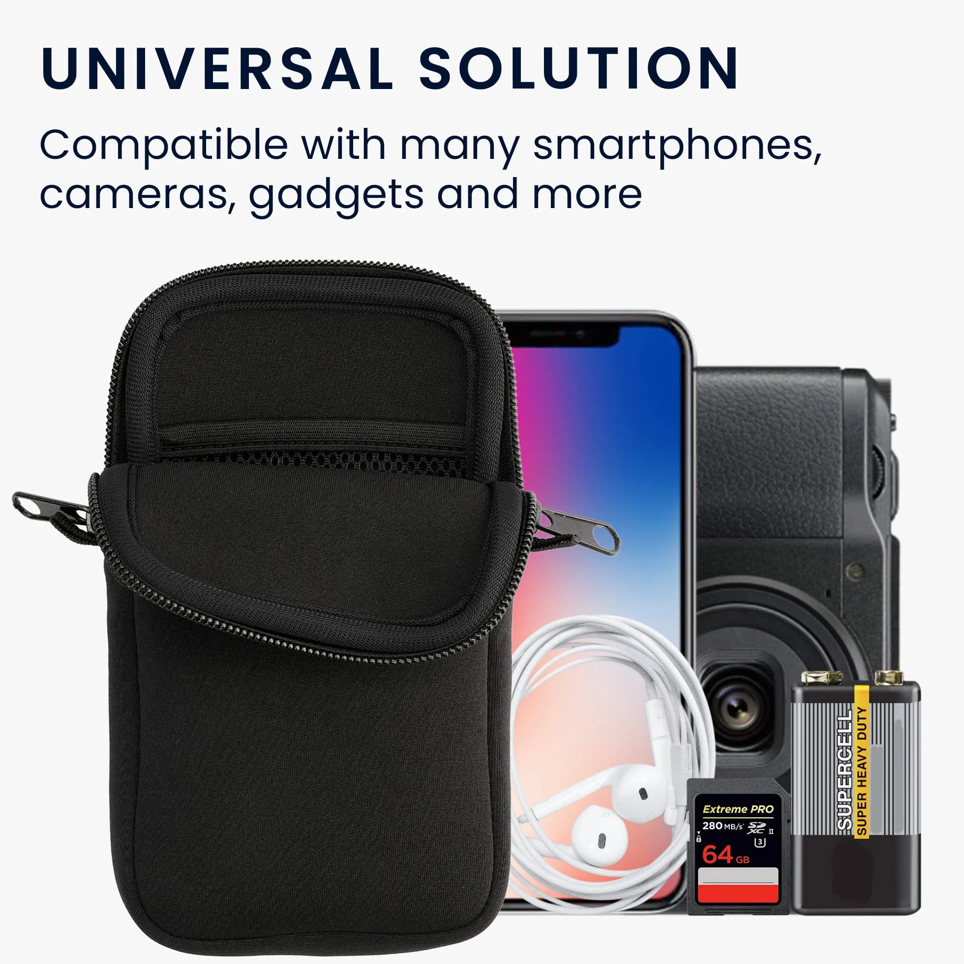 kwmobile Neoprenowe etui na telefon L - 6.5" - 16,5 x 8,9 cm Uniwersalne etui z paskiem na szyję i zamkiem błyskawicznym - kolor czarny
