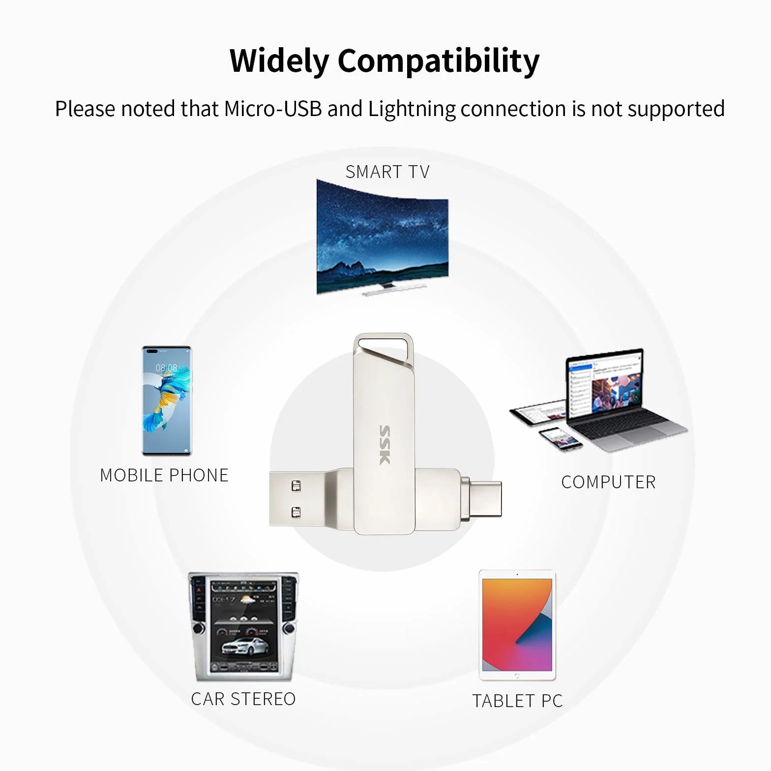 SSK Pamięć Flash USB-C 128 GB 200 MB/s podwójne złącza USB 3.2 Gen 1