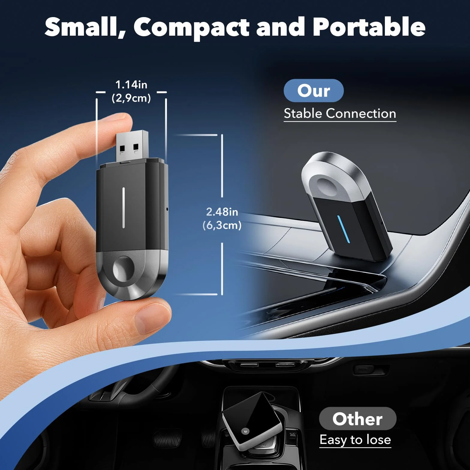 LAMTTO 2-w-1 bezprzewodowy adapter CarPlay, mały bezprzewodowy adapter Carplay i Android Auto z USB-C/A, Plug & Play, stabilne połączenie, działa bez opóźnień dla iOS 10+/Android 11+ i samochodów od