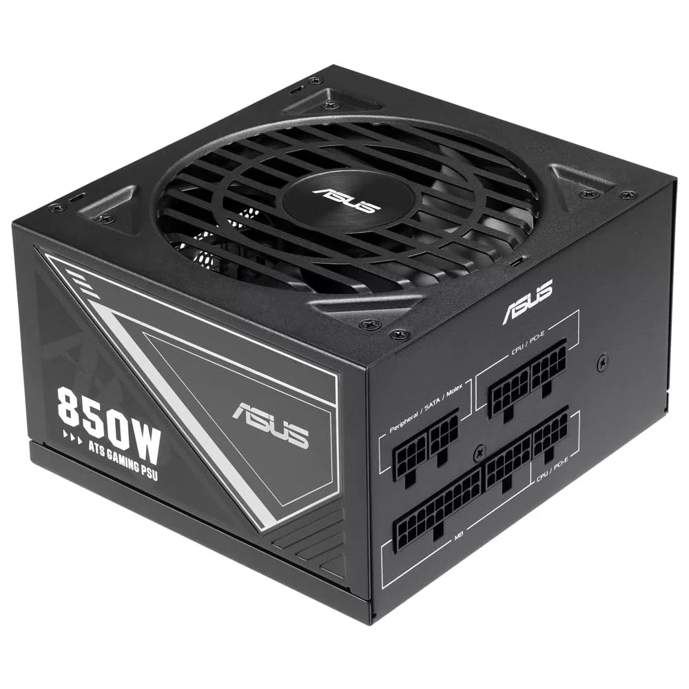 ASUS 850 W-ATS Gold Gaming zasilacz (certyfikat 80 Plus Gold, niskie ESR, wentylator z podwójnymi łożyskami kulkowymi, złącze zasilania procesora przyjazne dla majsterkowicza)