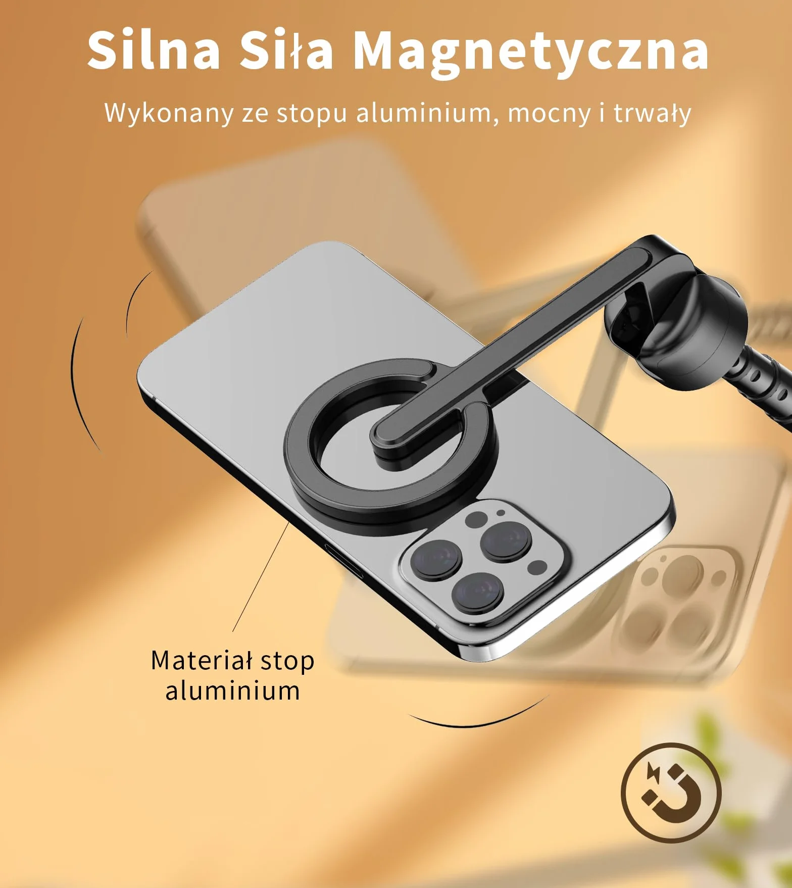 TONEOF 173cm Magnetyczny statyw do selfie, mocny magnetyczny uchwyt aluminiowy do Magsafe, obrót o 360°, wysuwany statyw z pilotem, przenośny statyw do telefonu komórkowego–Czarny Fioletowy