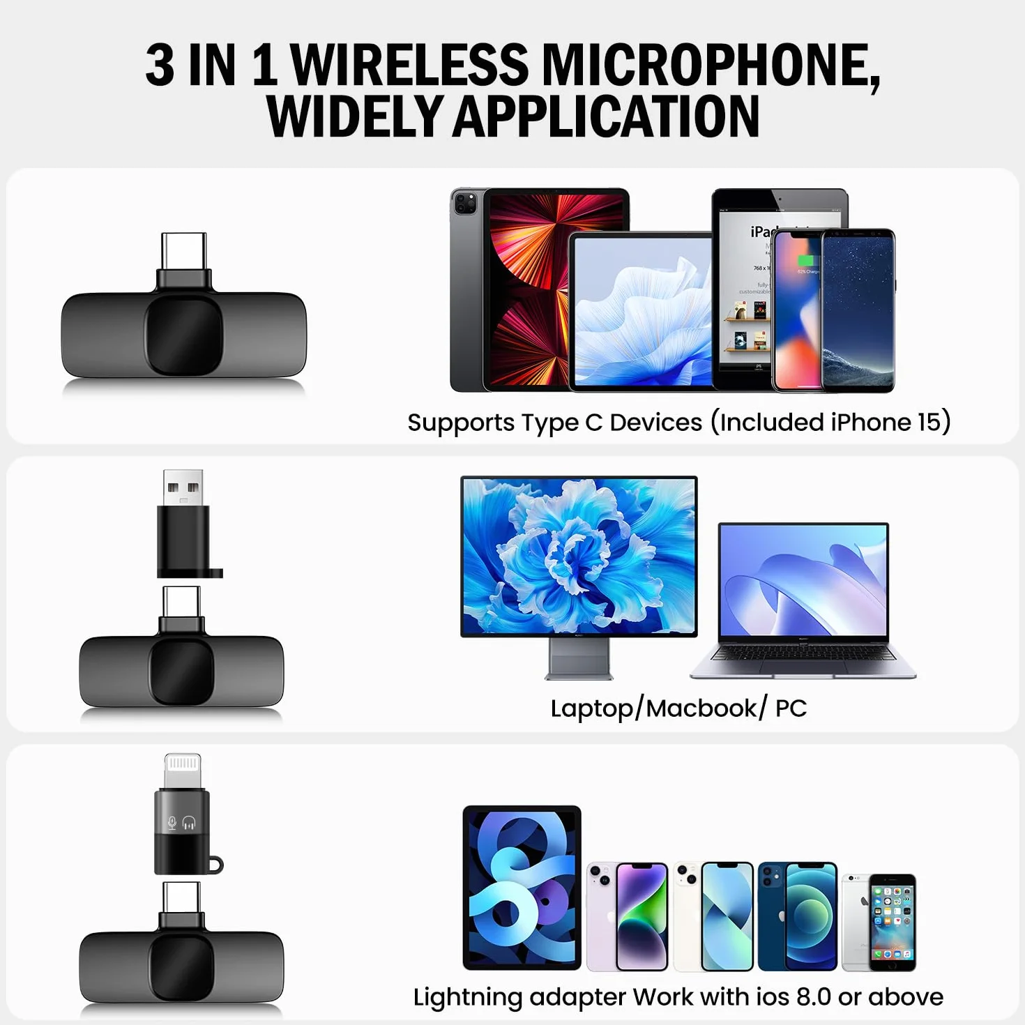 Bezprzewodowy mikrofon do telefonu komórkowego, iPhone'a, Android i PC – mini mikrofon do nagrywania wideo, vlogów, TikTok, YouTube i transmisji