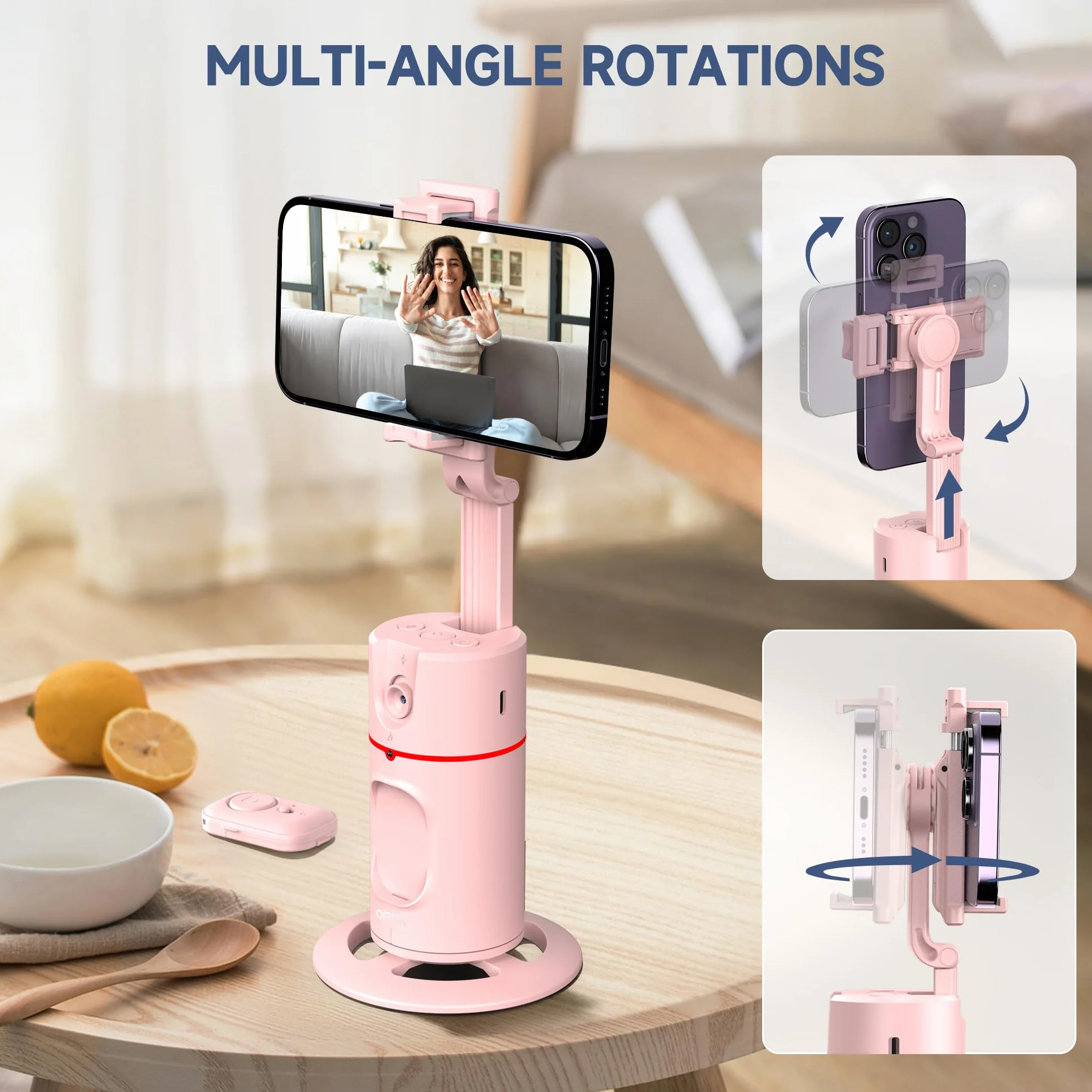 Automatyczny uchwyt do telefonu z funkcją śledzenia twarzy, statyw z funkcją śledzenia twarzy, obrotowy o 360° uchwyt do telefonu komórkowego stabilizatorem gimbalowym do Vlog/Tik Tok, akumulator