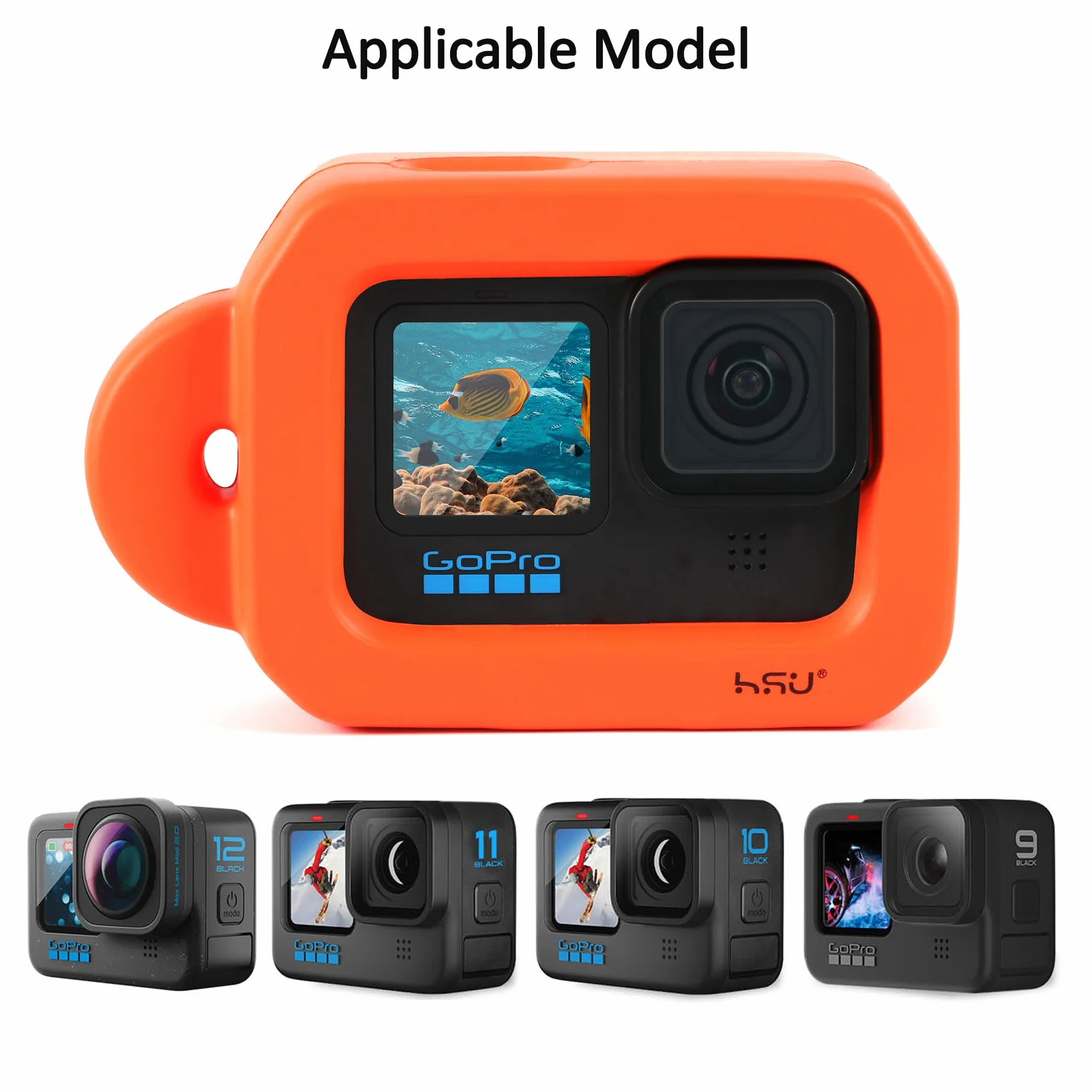 HSU Pływające etui do GoPro Hero 13/12/11/10/9, czarne, pływająca obudowa, akcesoria do sportów wodnych, surfingu, pływania, nurkowania (pomarańczowe)