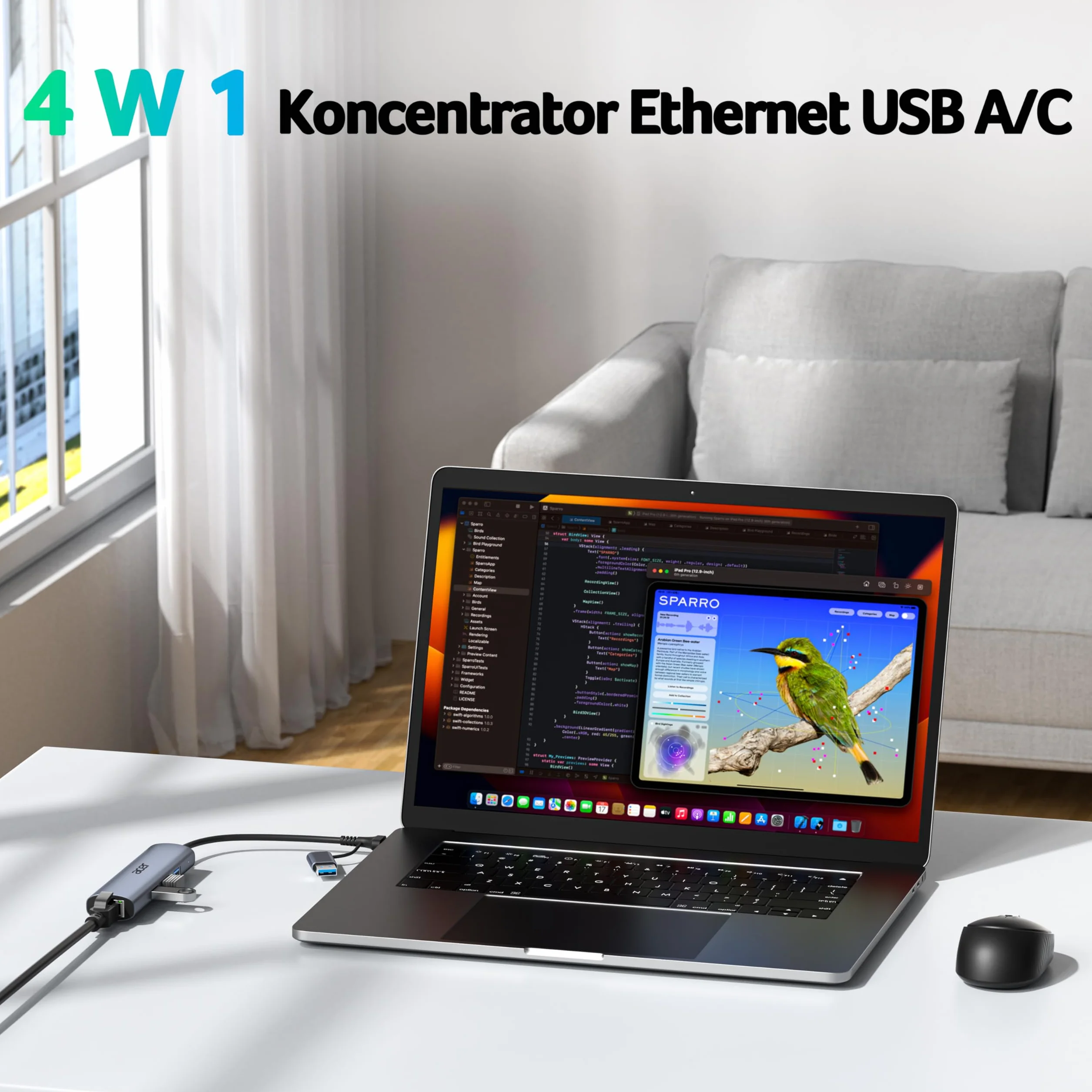 Acer Adapter Ethernet USB C, koncentrator USB A/C z 3 USB 3.0 5Gbps & LAN RJ45 1Gbps, [Bez drivera, Aluminiowy] Adapter USB do sieci dla laptopów, MacBook Pro, iPad, iPhone 16, Samsung, XPS, Myszy