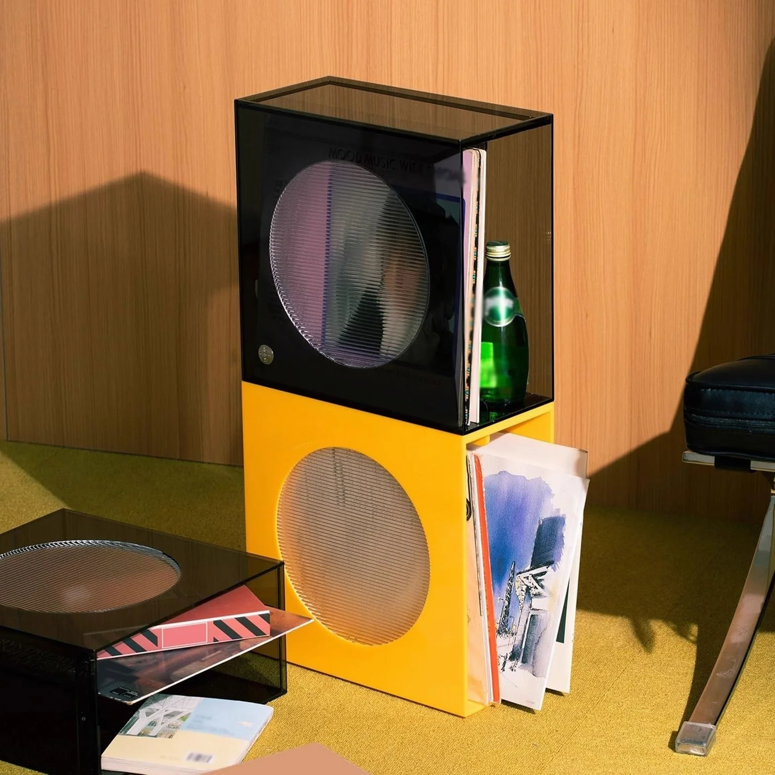 Organizator półki na DVD Półka na płyty winylowe, akrylowa, pudełko do przechowywania albumów CD, salonu, sypialni, stół Stojak do przechowywania płyt CD(Czarny)