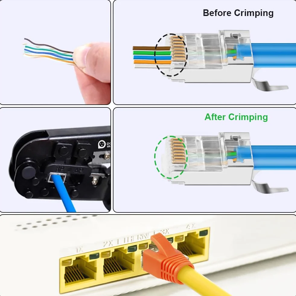 AXFEE Wtyczka RJ45, wtyczka przelotowa, wtyczka Ethernet, ekranowana, Cat7 Cat6A do kabli instalacyjnych z łodzią, dwuczęściowa, 20 sztuk