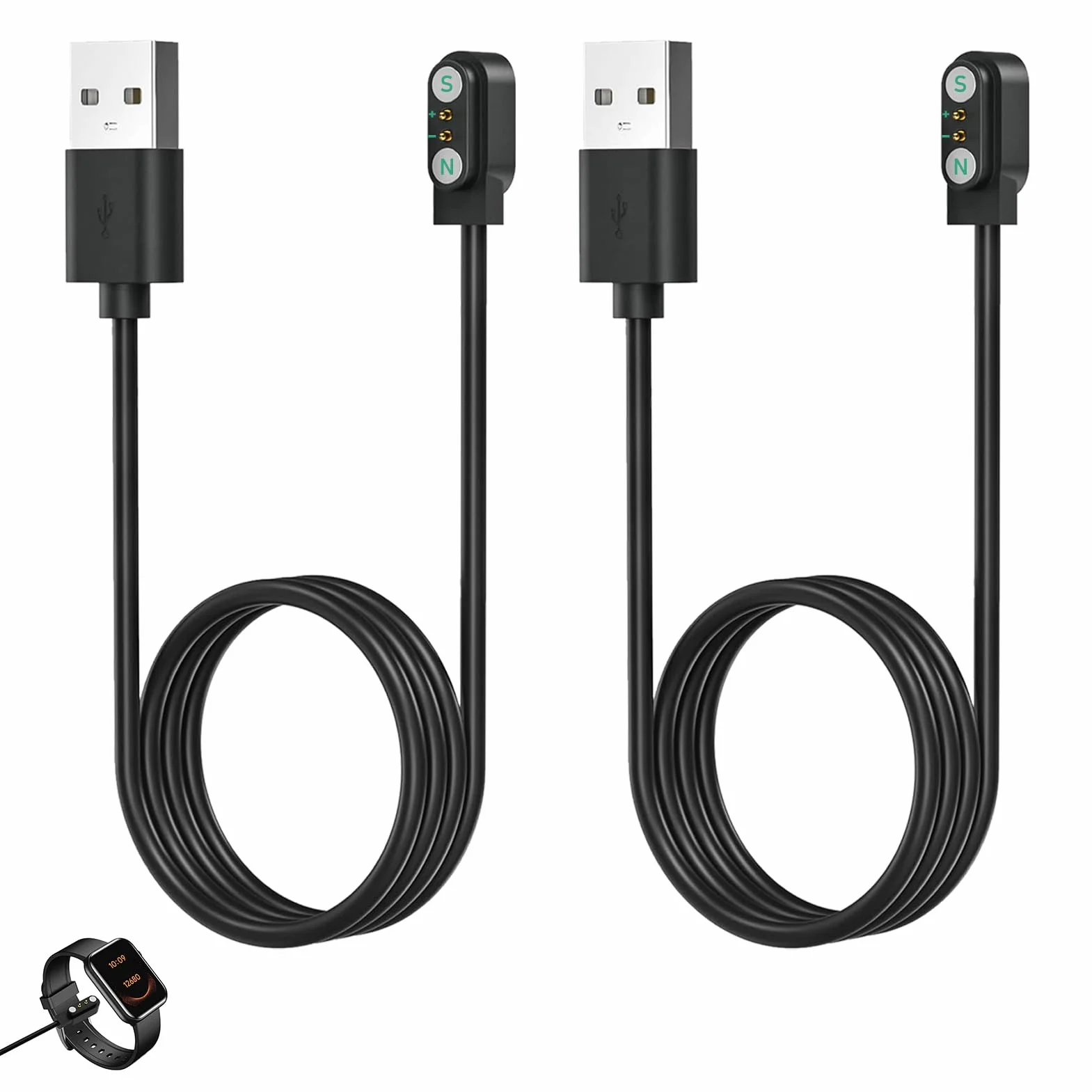 2 sztuki uniwersalnego kabla do smartwatcha, 2 piny, 5 V, uniwersalna magnetyczna ładowarka USB do inteligentnego zegarka, kompatybilny z magnesami o zasięgu 2,54-2,84 mm