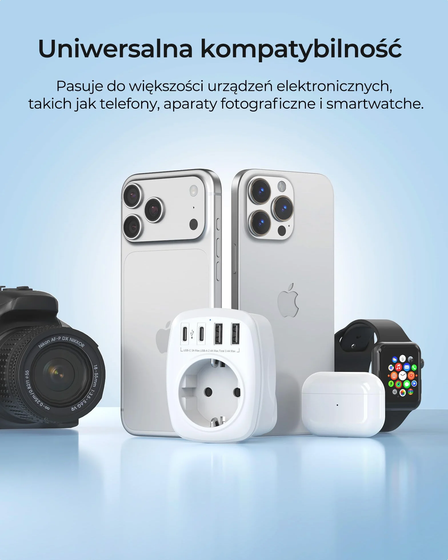 LENCENT 5-w-1 Adapter Podróżny UK Adapter, Typu-G Wtyczka Podróżna Adapter z 3 USB-A, 1 Typ C i 1 AC Schuko Adapter do Wielka Brytania, Irlandia, Dubaj, Malezja, Singapur, Hongkong ładowarka ścienna
