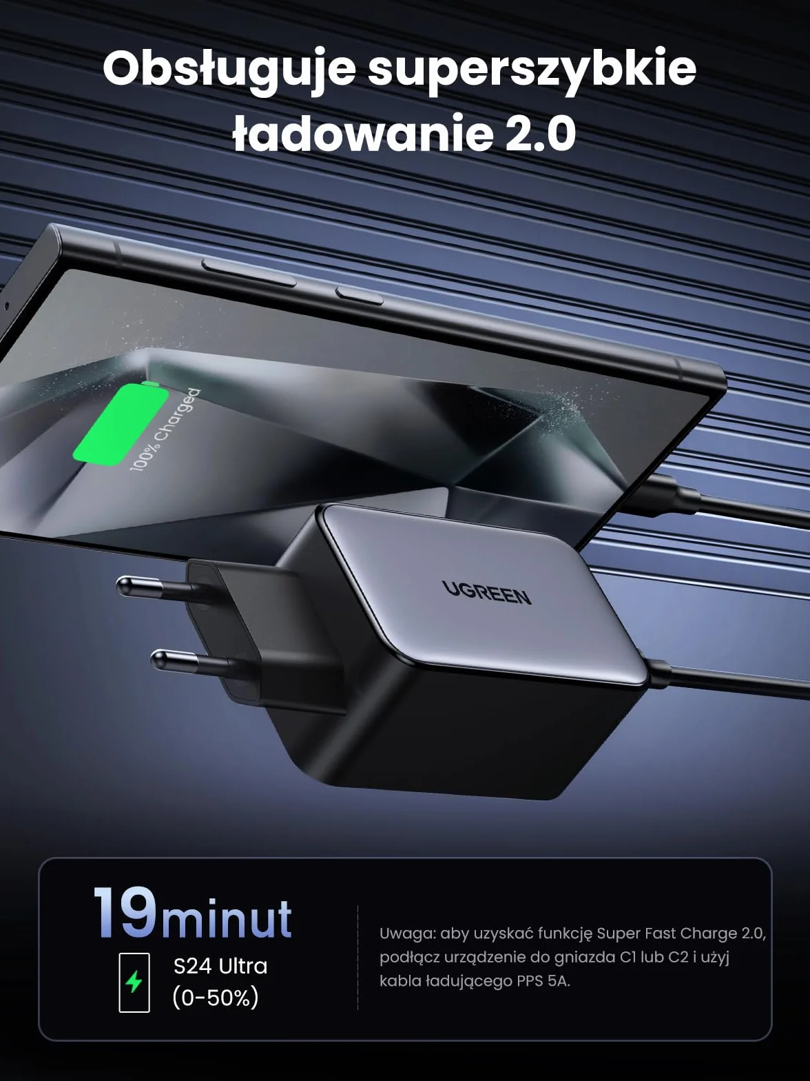 UGREEN Nexode 65 W Ładowarka USB C 4-portowy zasilacz GaN Wiele szybkich ładowarek Ładowarka PD Obsługuje PPS 45 W Kompatybilna z MacBookiem Pro/Air, iPadem Pro, serią iPhone 16-8, Galaxy S24