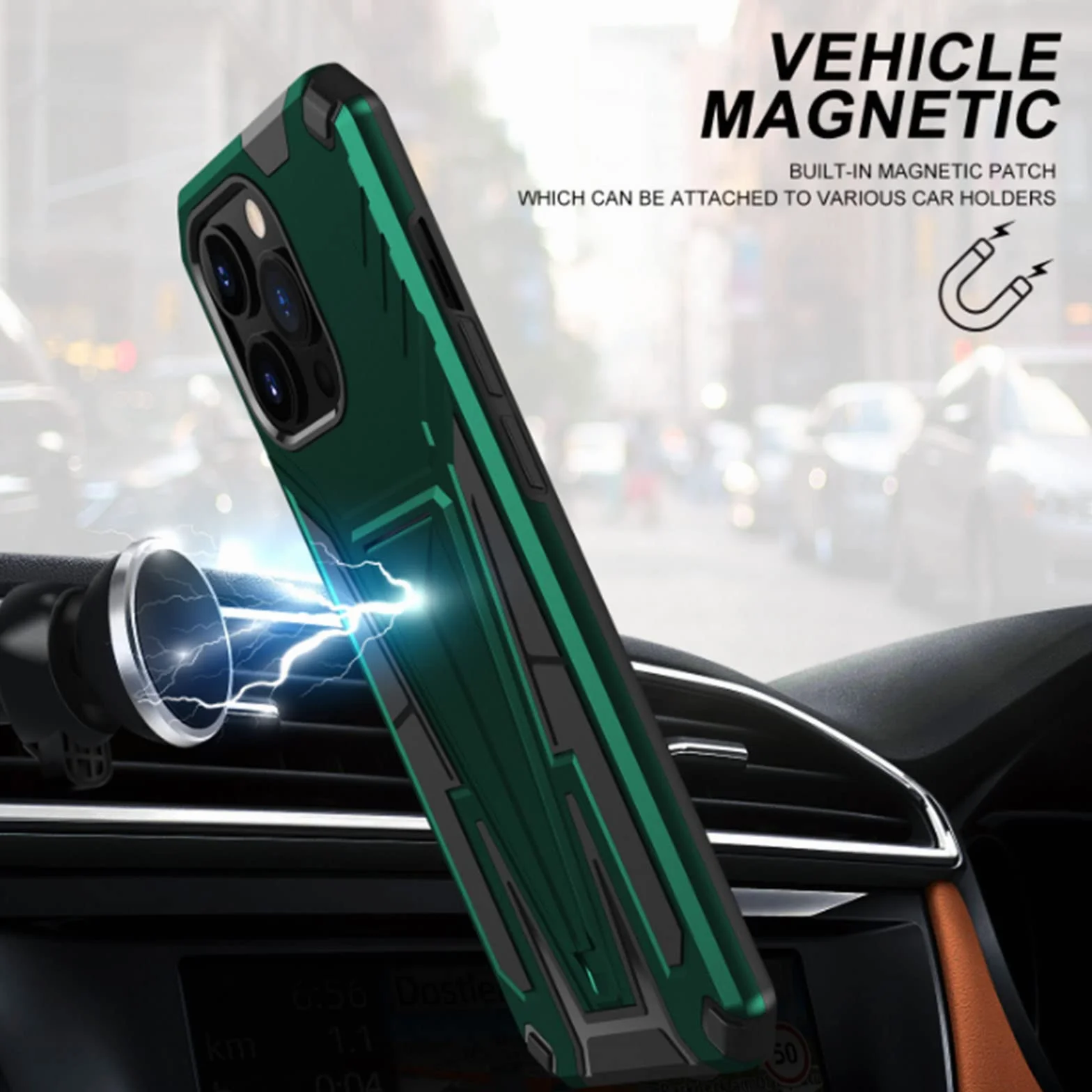 Etui do iPhone 13 Pro Max/13 Pro/13/13 mini, odporne na wstrząsy twardy tylny zderzak silikonowy pokrowiec ochronny z podpórką, kompatybilny z magnetycznym uchwytem samochodowym, czarny, 13 Pro Max 6,7"