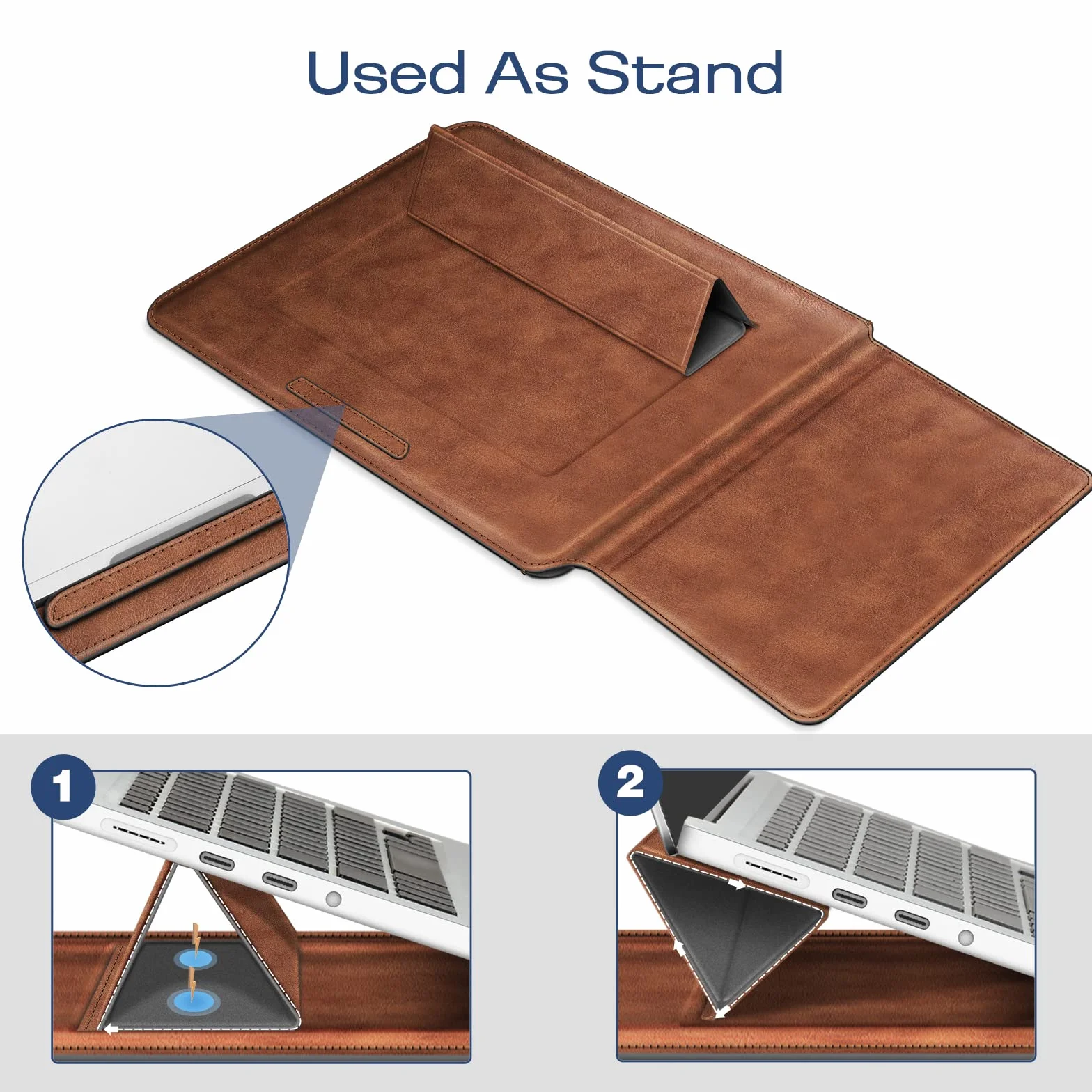 Fintie Etui na MacBooka Air 13,6 A3240, A3113, A2681, Pro 14 A3401, A3185, A3112, A2992, A2918, A2779, A2442, pokrowiec, ze skóry poliuretanowej, z funkcją podstawki, brązowe