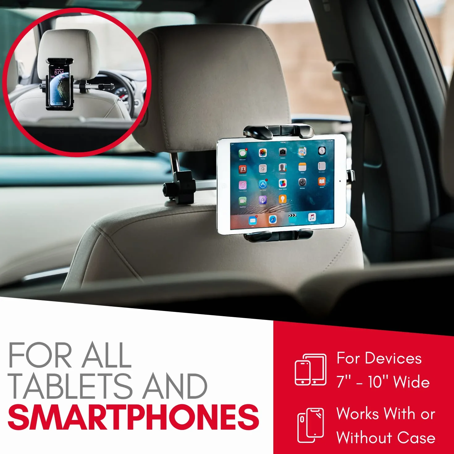 Macally HRMOUNTPRO Statyw na Fotele Samochodowe do Urządzeń Apple iPad Pro/Air/Mini/Tablety/Nintendo Switch/iPhony oraz Smartfony od 4,5 do 10 cala, Czarny