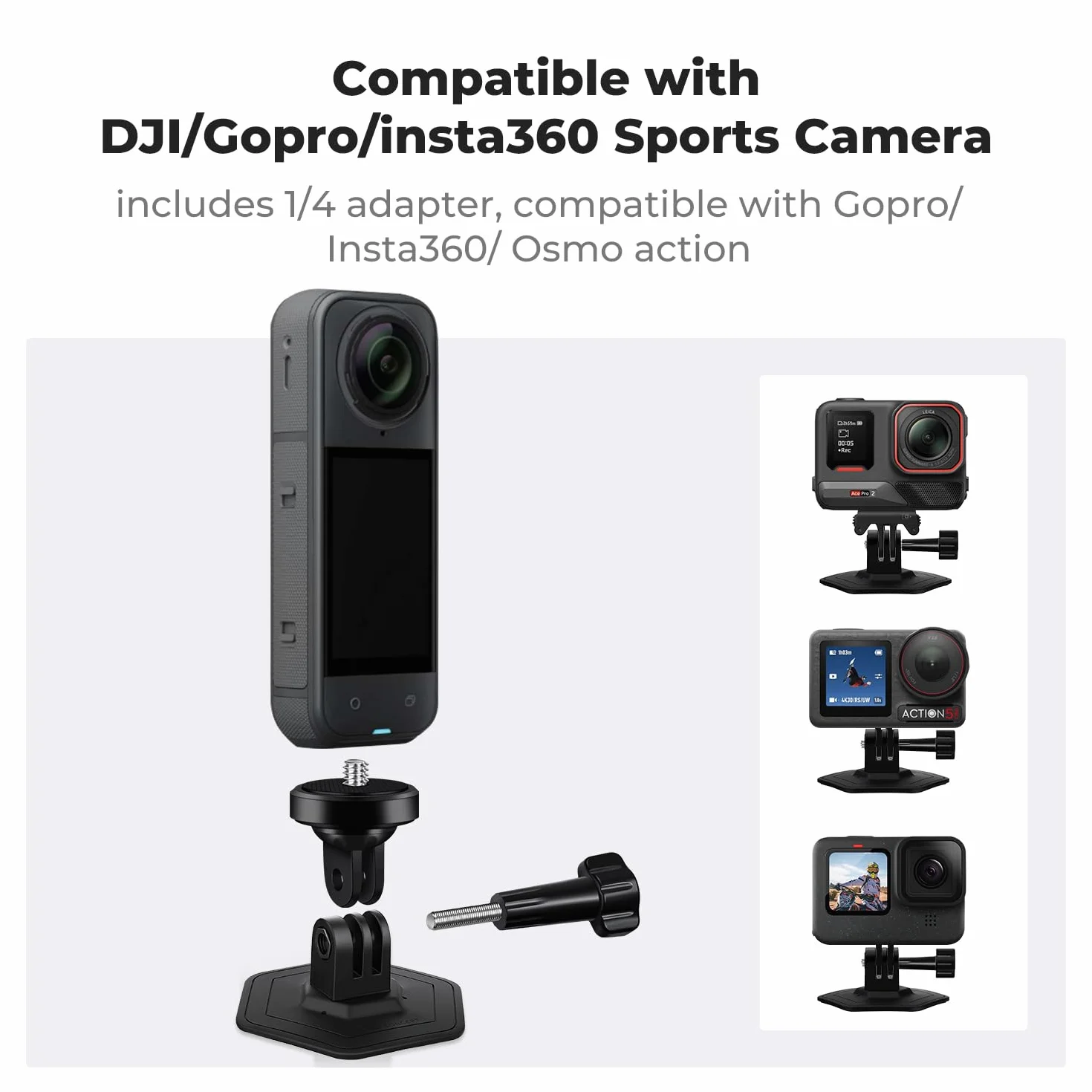 K&F CONCEPT 2-pak mocowania na kask z elastycznym klejem do GoPro Hero13/12/11/10 DJI Action 5 Pro 4 3 Insta360 X5 X4 X3 Ace Pro 2 Osmo 360 Akcesoria do aparatów sportowych na płaskie i zakrzywione