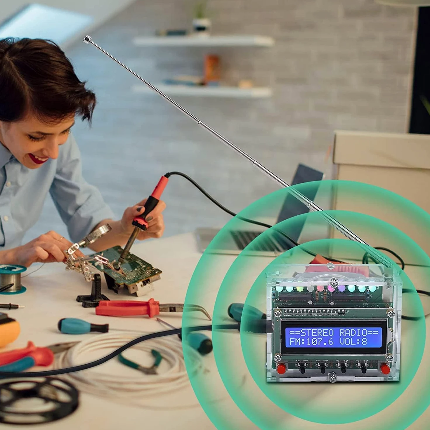 Zestaw radia FM DIY projekty lutowania Radio FM 87-108 MHz zestaw do lutowania wyświetlacz LCD1602 do nauki nauczania STEM edukacja DIY