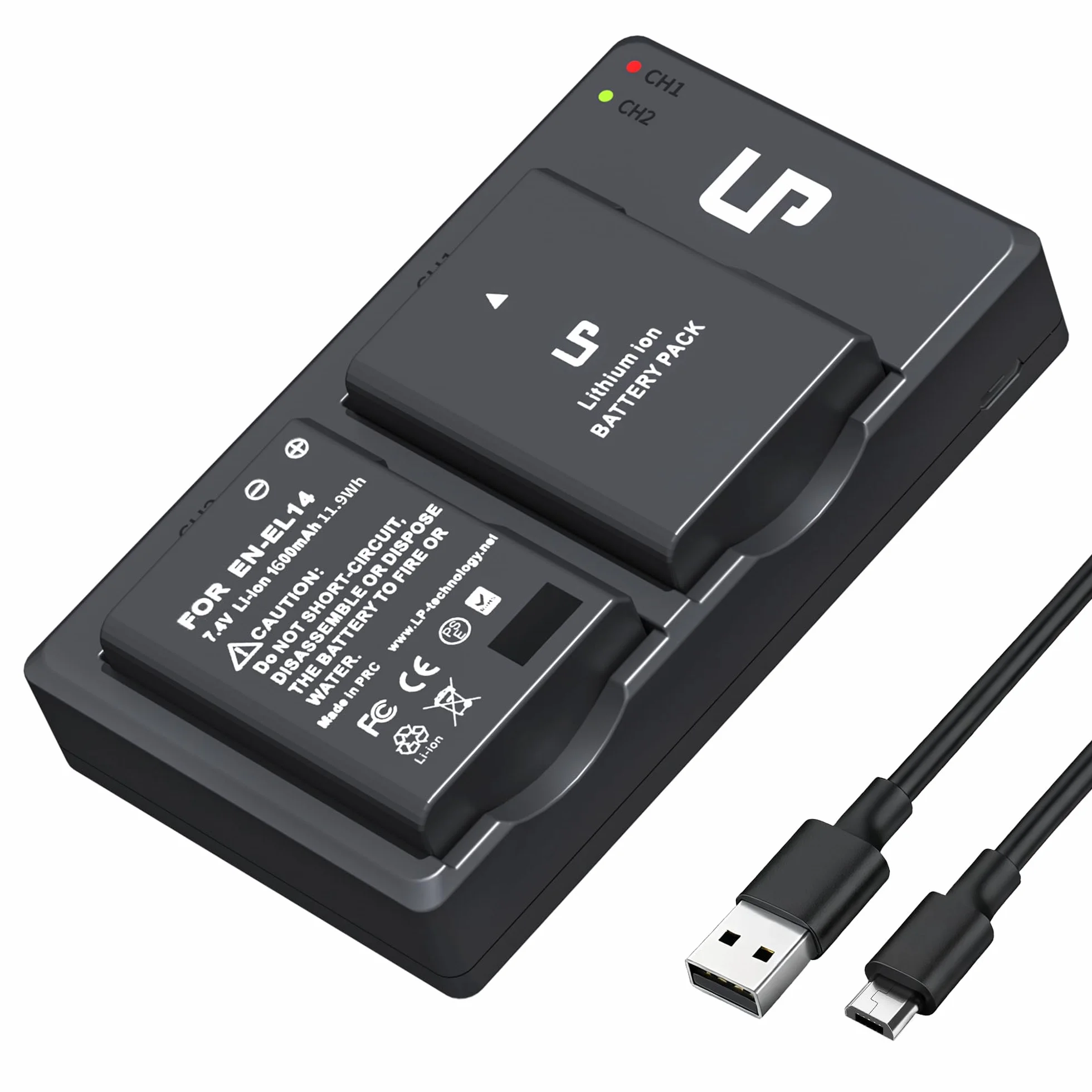 Zestaw ładowarki i akumulatorów LP EN-EL14 / EN-EL14a 2x 1600 mAh dwukanałowa do Nikon D3100 D3200 D3300 D3400 D3500 D5100 D5200 D5300 D5500 D5600 DF