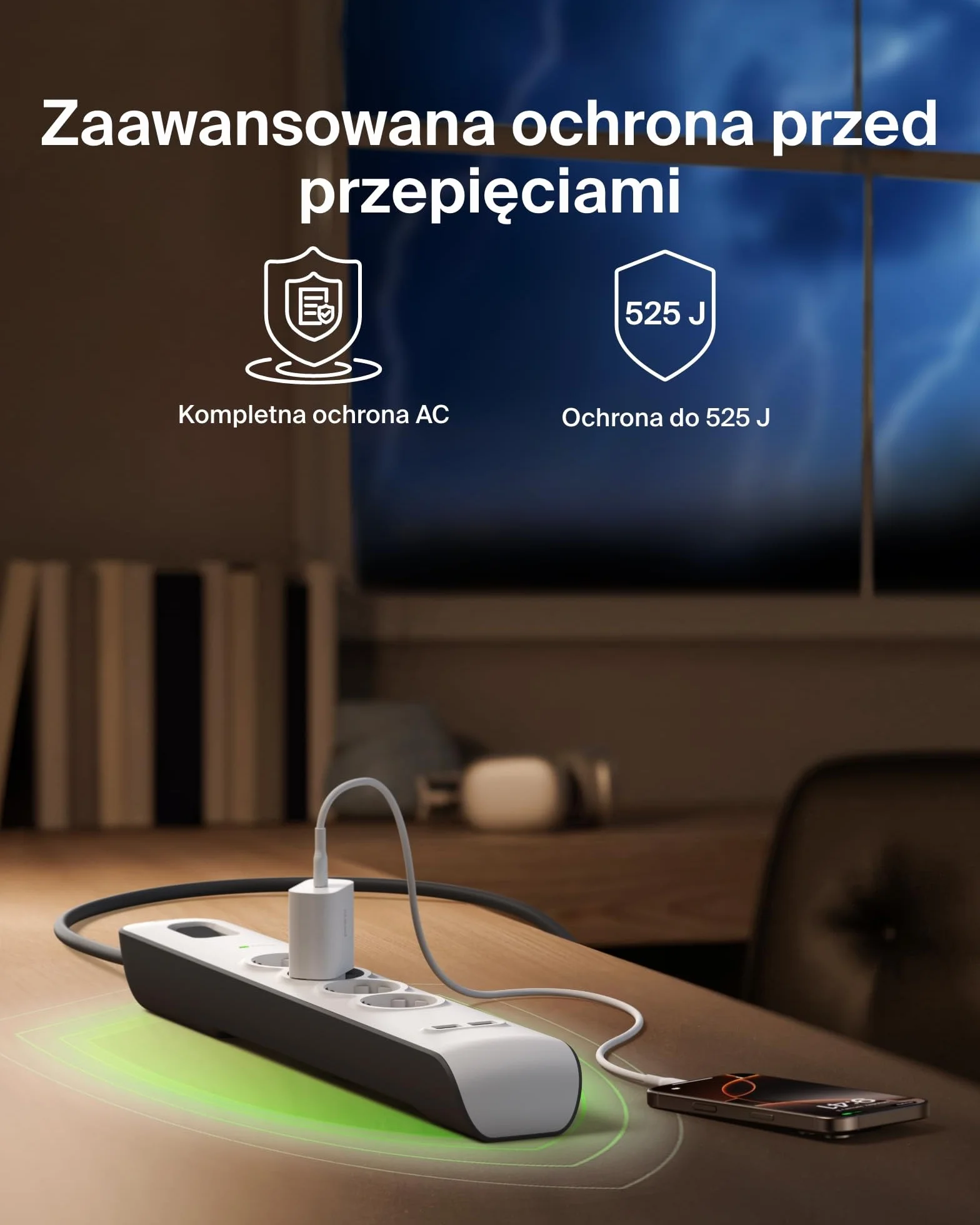 Belkin Surge Plus listwa zasilająca z 4 gniazdami z zabezpieczeniem przeciwprzepięciowym (w zestawie 2 złącza USB z kablem 2,4 A, 2 m) biała/szara