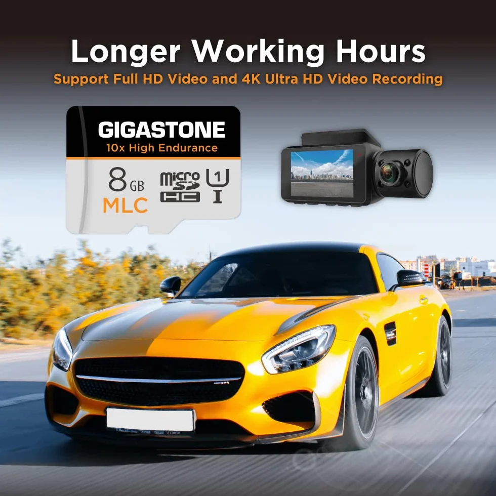 [10 x High Endurance] GIGASTONE MLC 8 GB Industrial MicroSDXC karta z adapterem, nagrywanie wideo 85/15 MB/s 4K do Security Cam, Dash Cam, U3 V30 C10 [5-letnie bezpłatne odzyskiwanie danych]